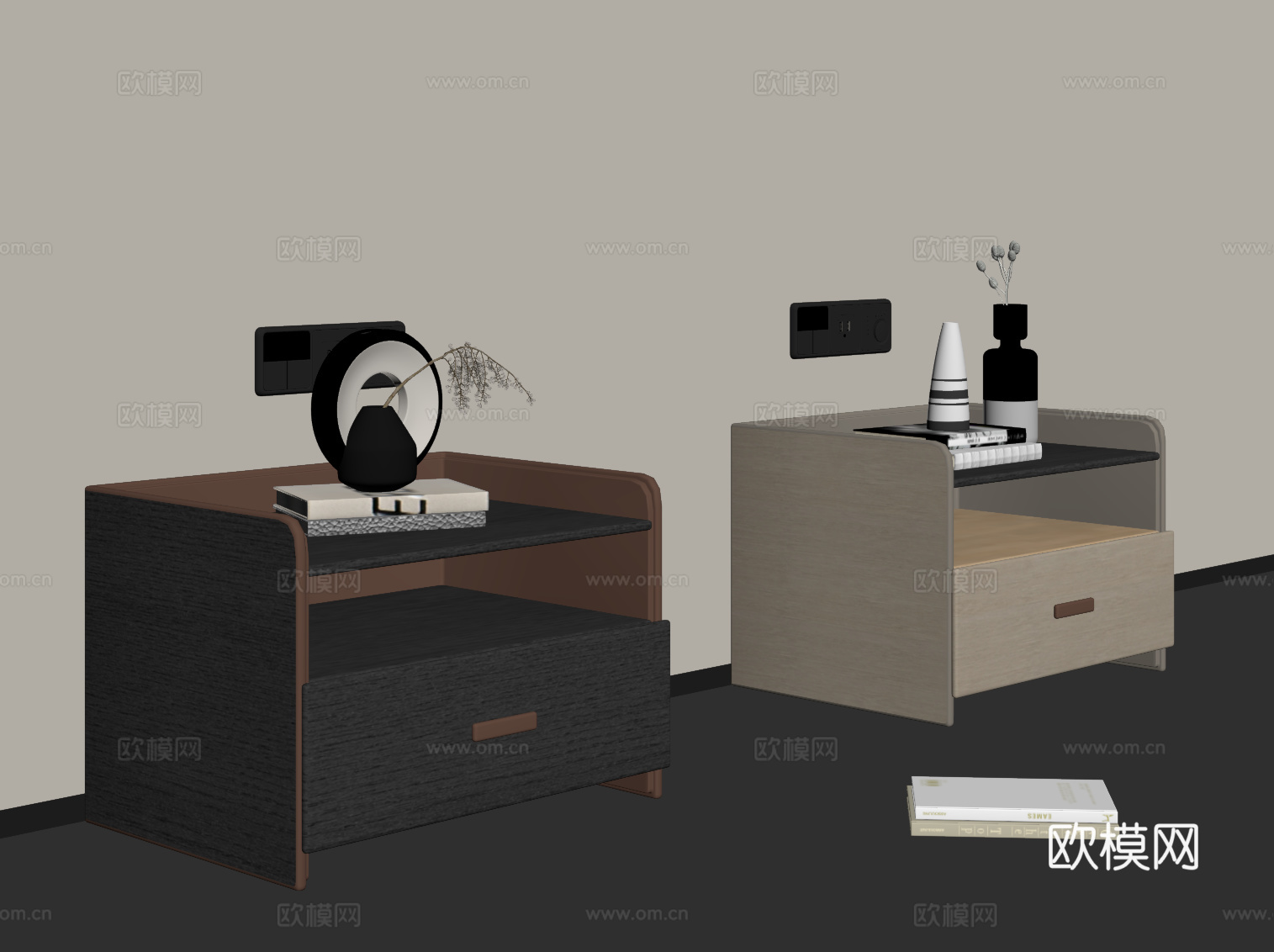 现代意式床头柜su模型