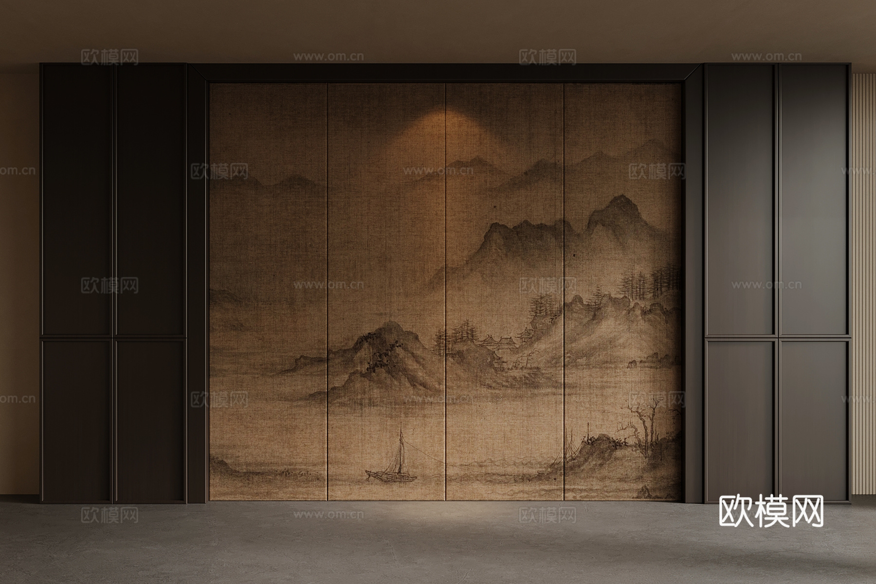 新中式背景墙su模型