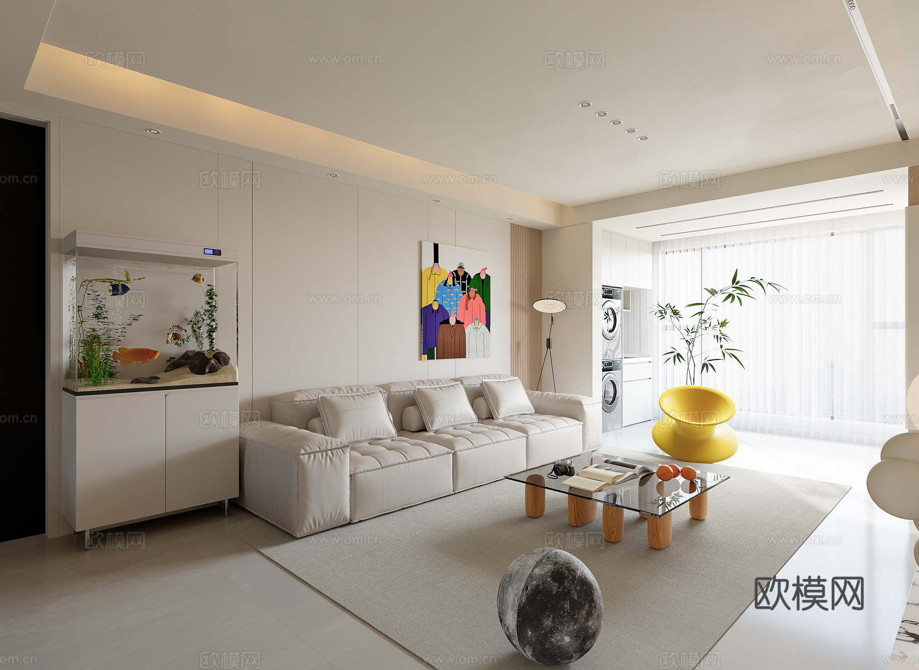 意式极简多巴胺无主灯客厅su模型