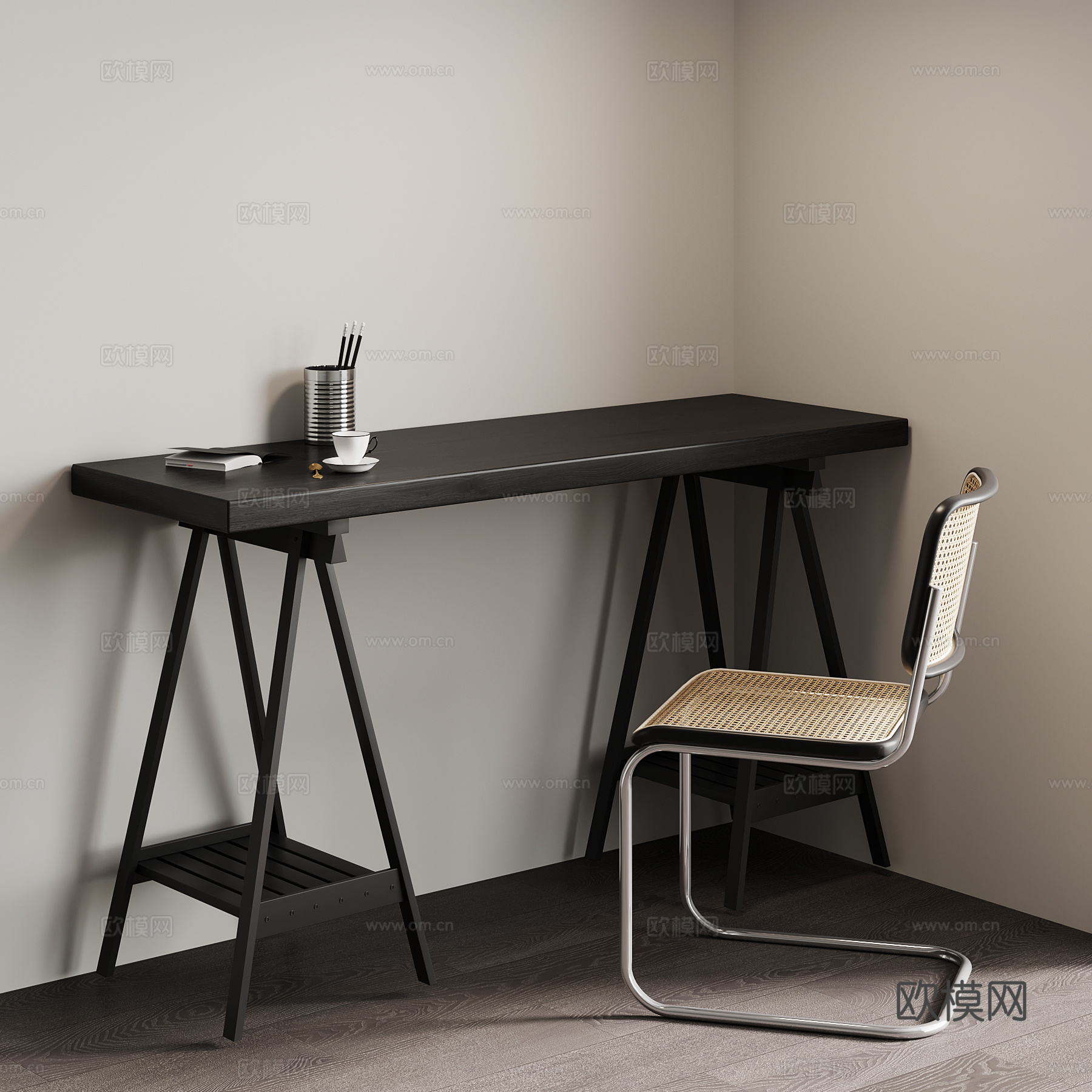 现代意式书桌椅su模型