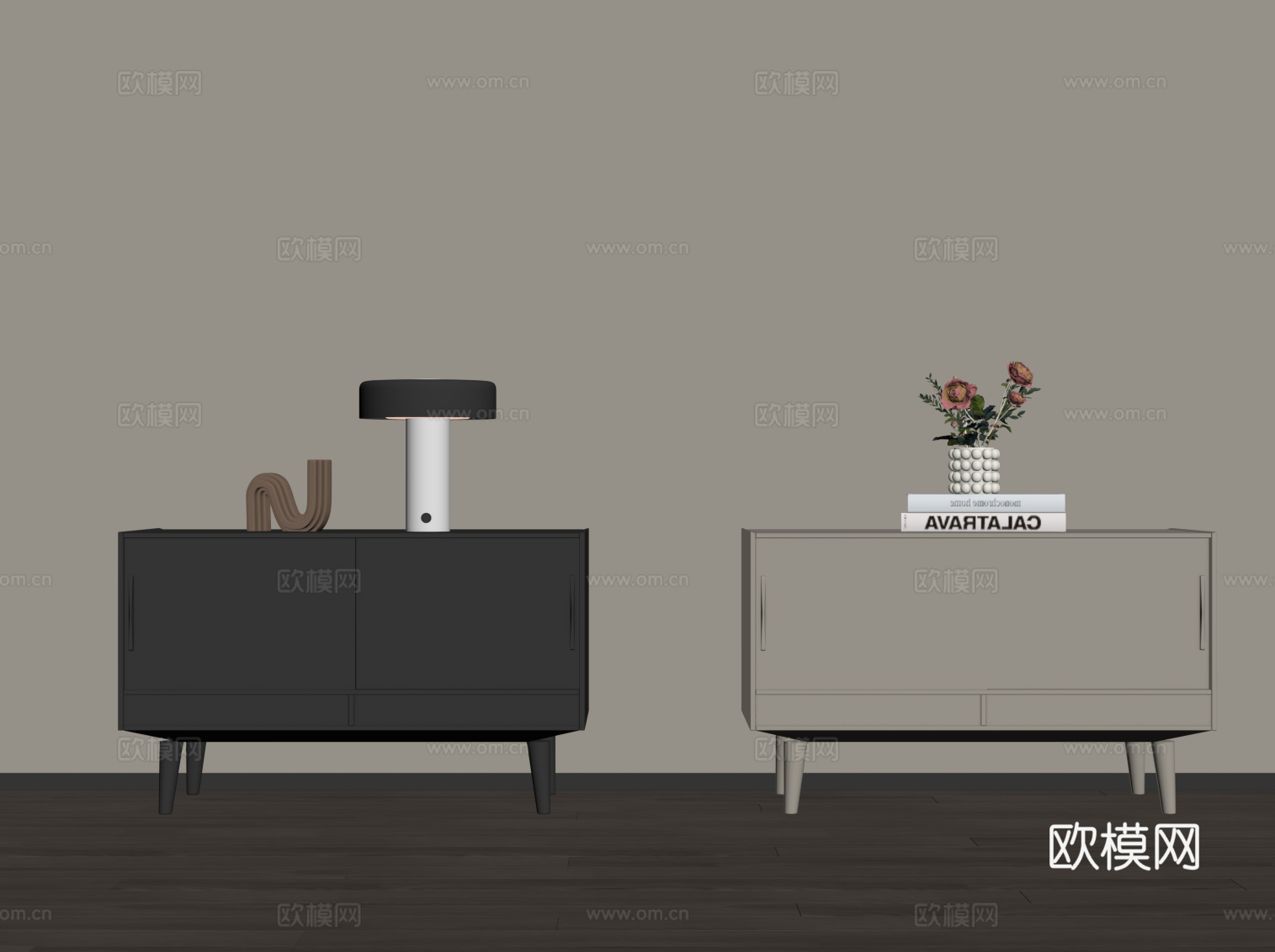 现代床头柜 矮柜 边柜su模型