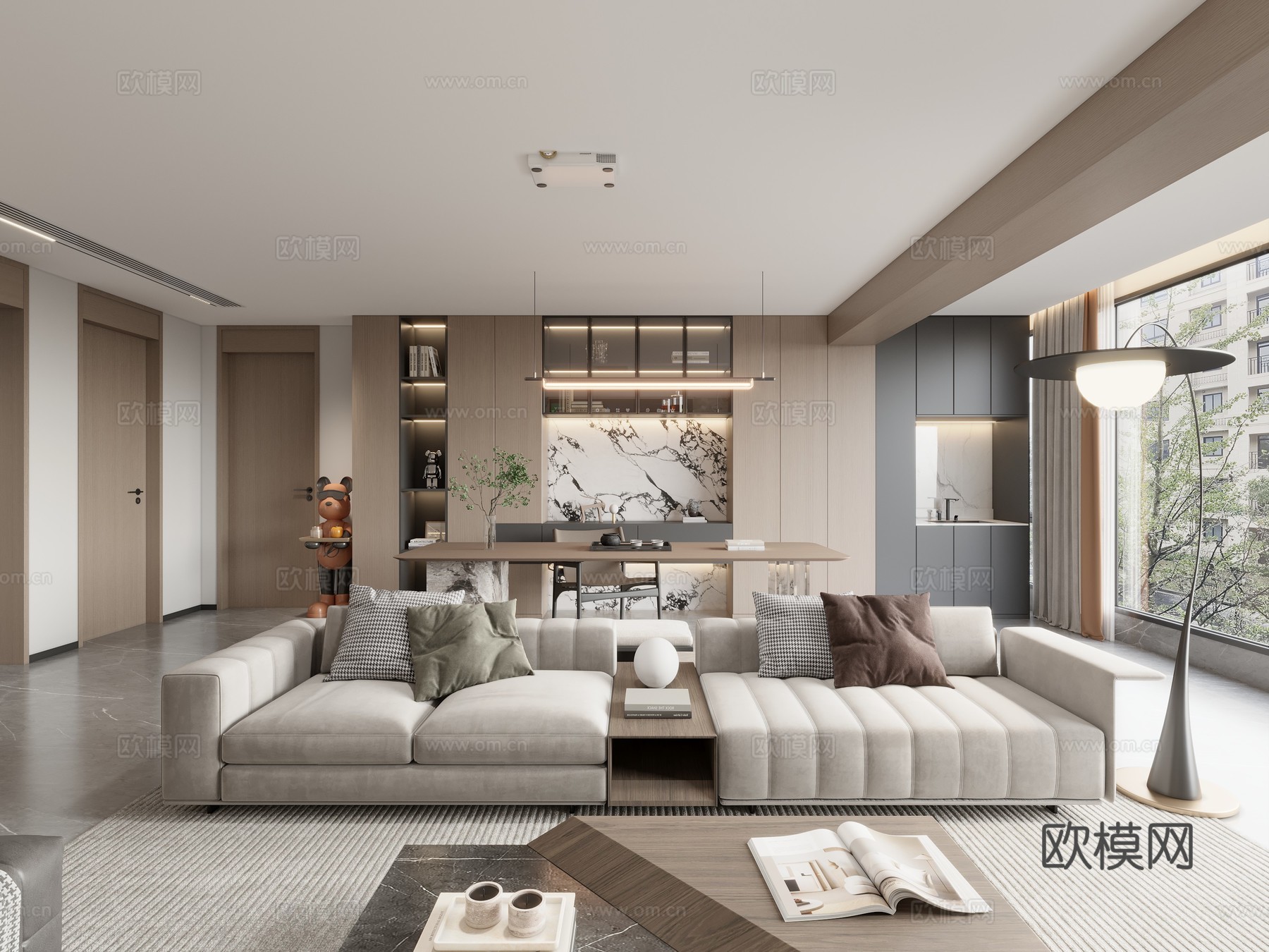 现代意式客餐厅3d模型下载（渲染图3）