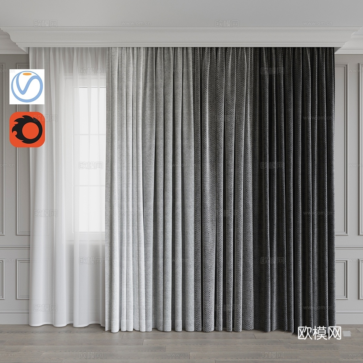 窗帘套装9. 灰色系3d模型下载