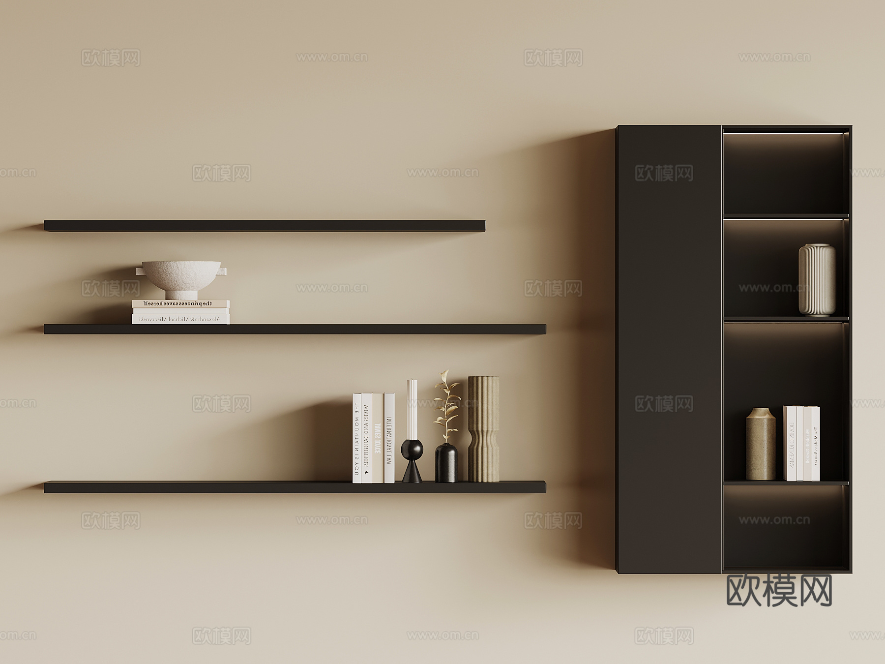 现代置物架 书架su模型
