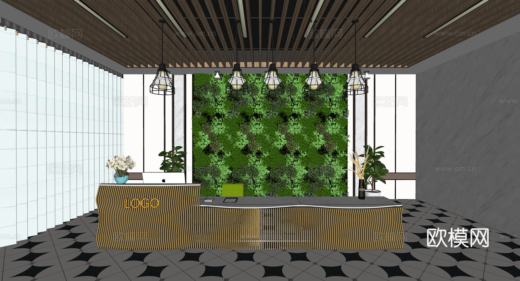 0043现代简约办公室前台接待台su模型