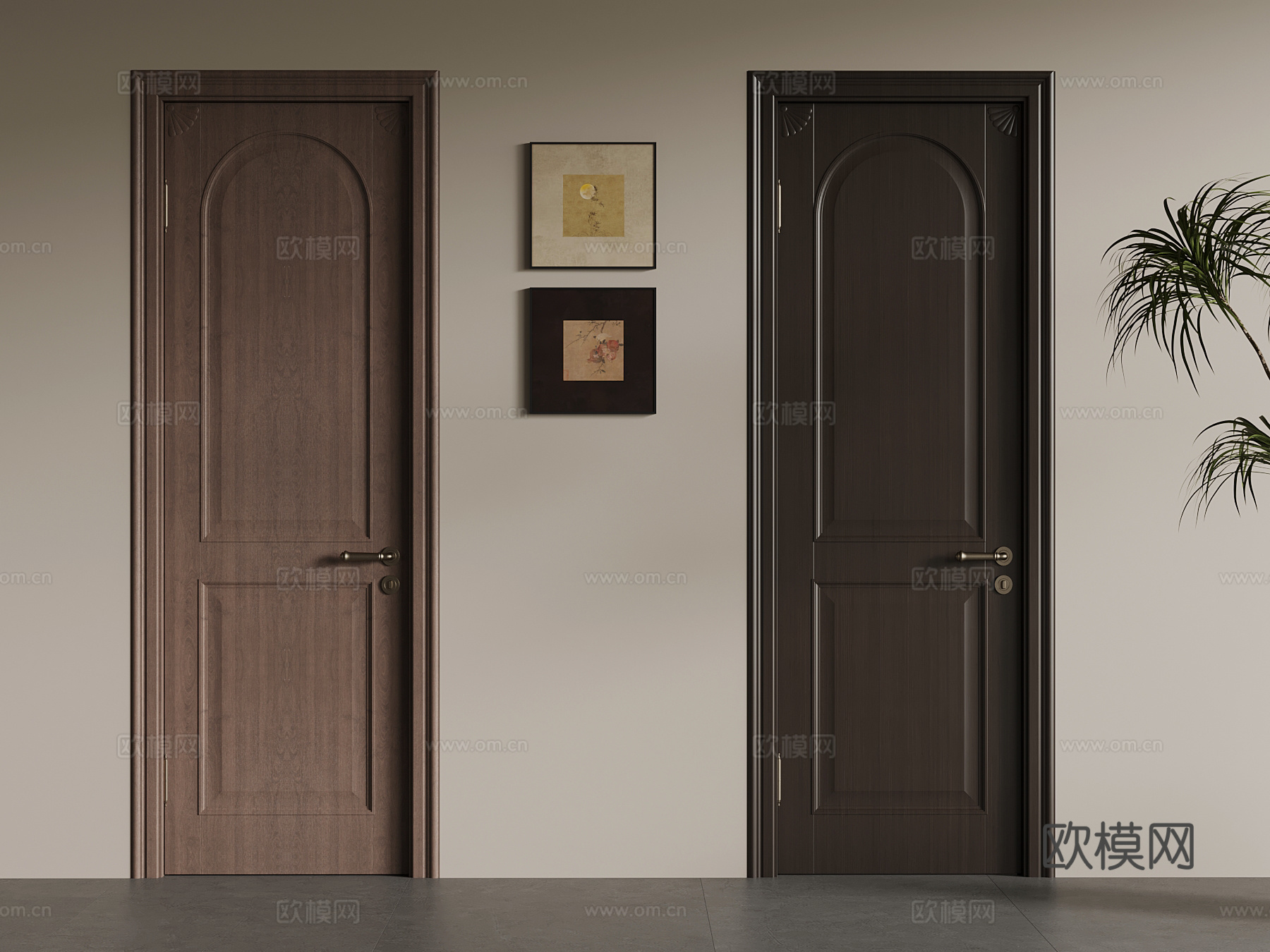 中古风单开门 室内门3d模型下载