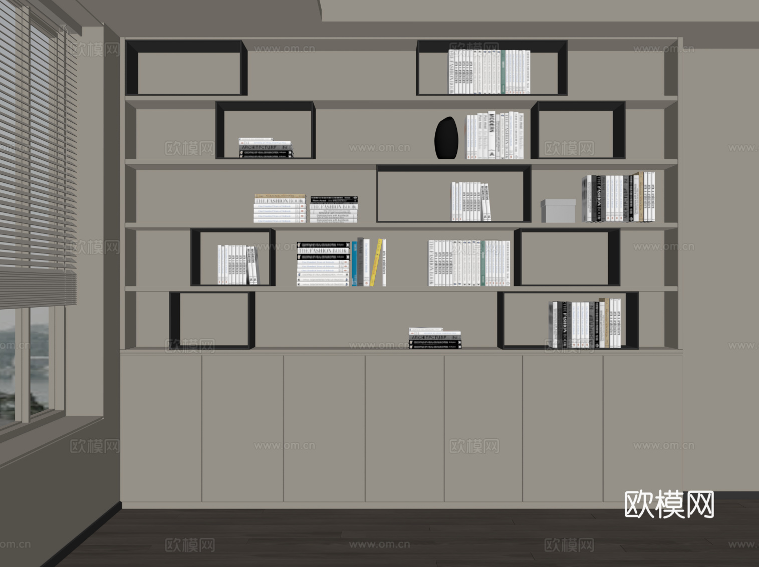 现代书柜 置物架 文件柜su模型
