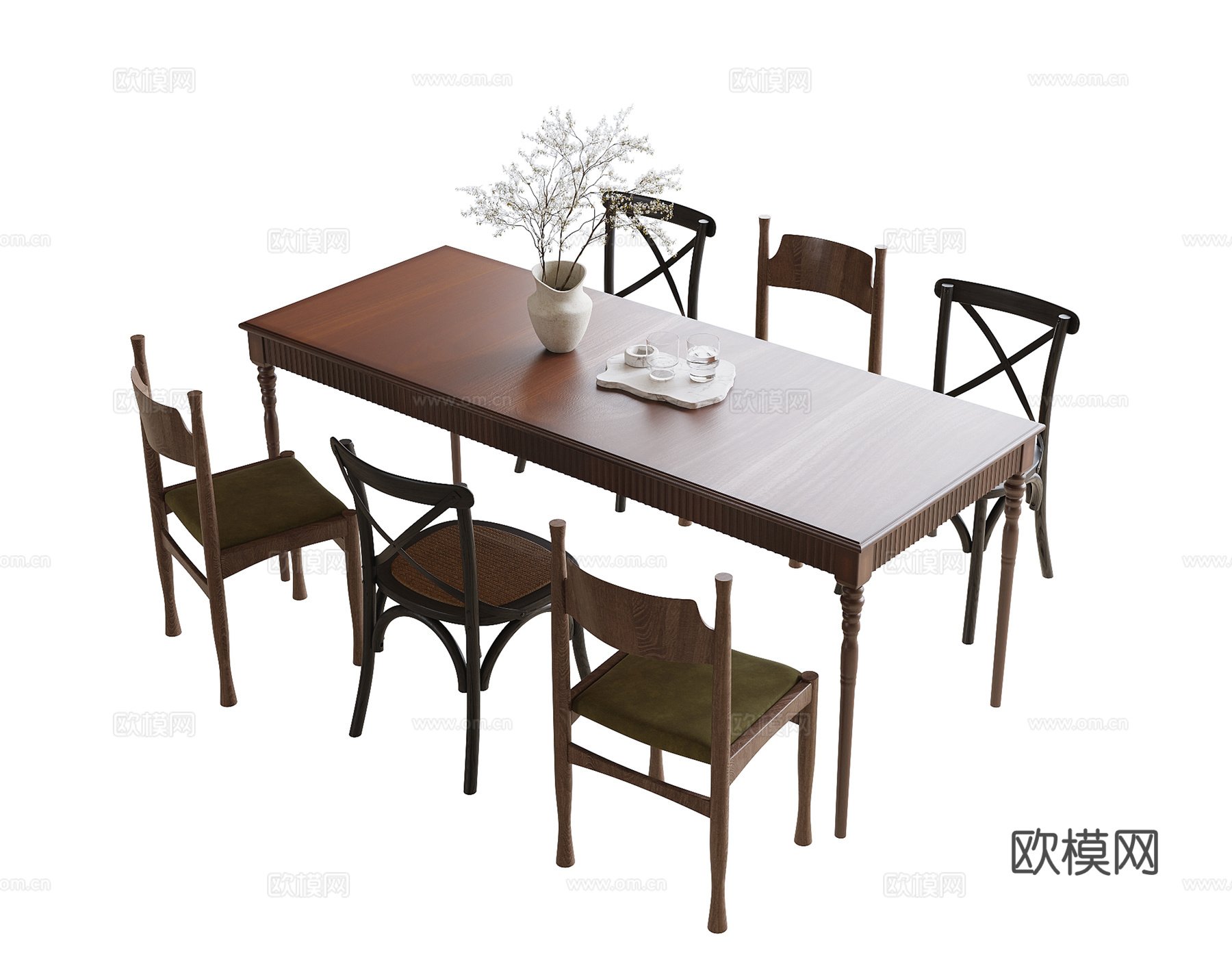现代餐桌椅 餐椅 餐桌su模型