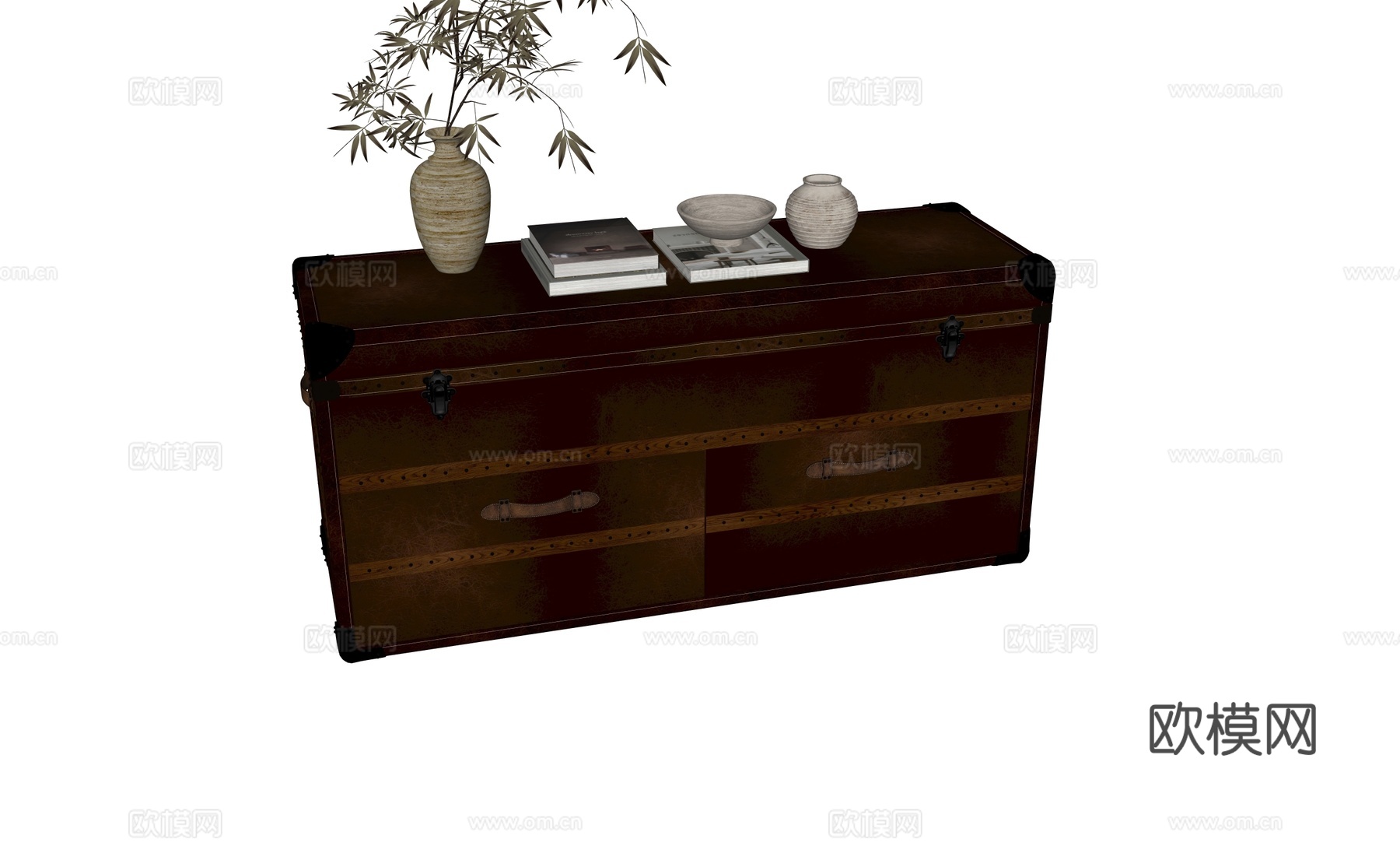 复古斗柜边柜皮箱su模型