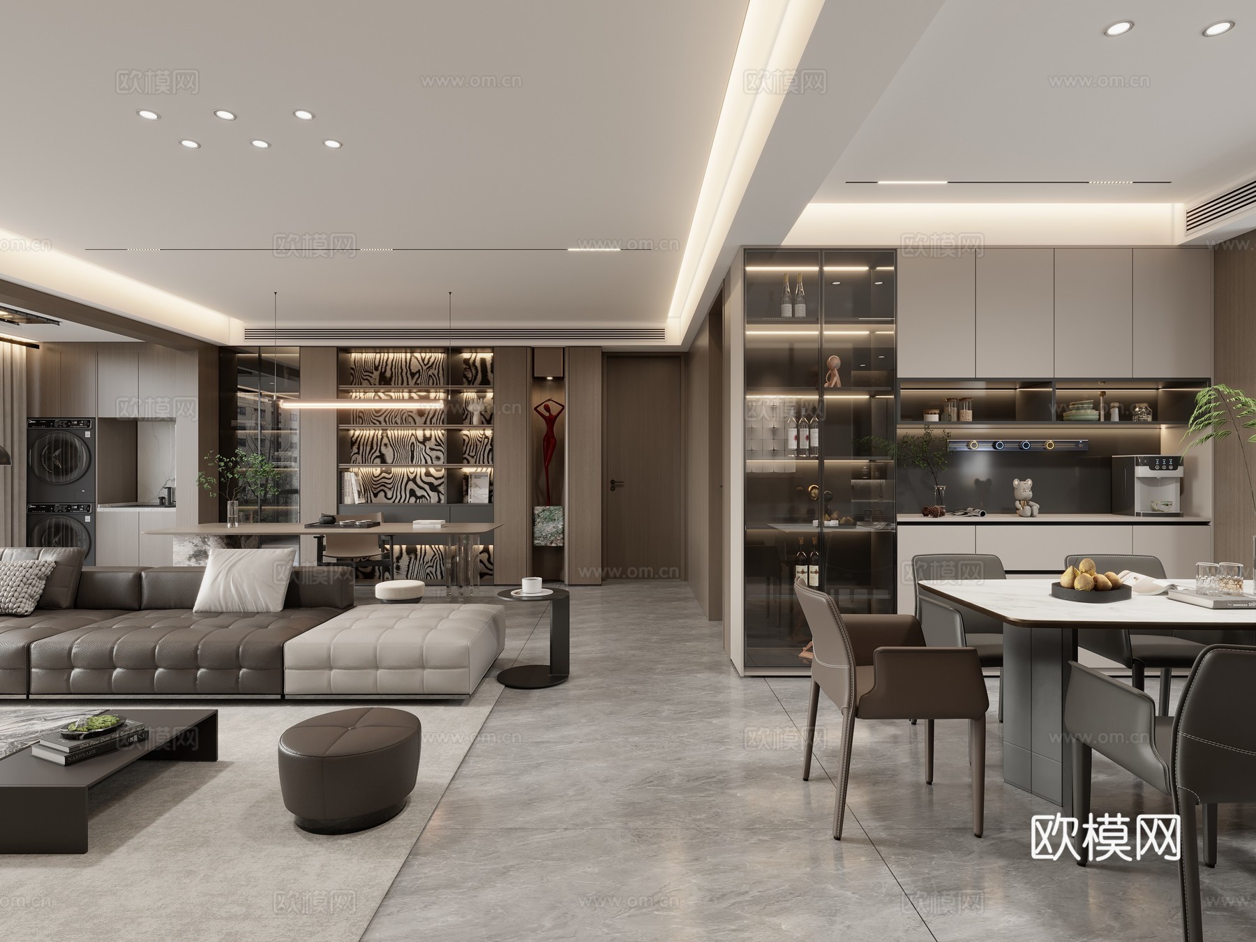 现代意式客餐厅3d模型下载（渲染图3）