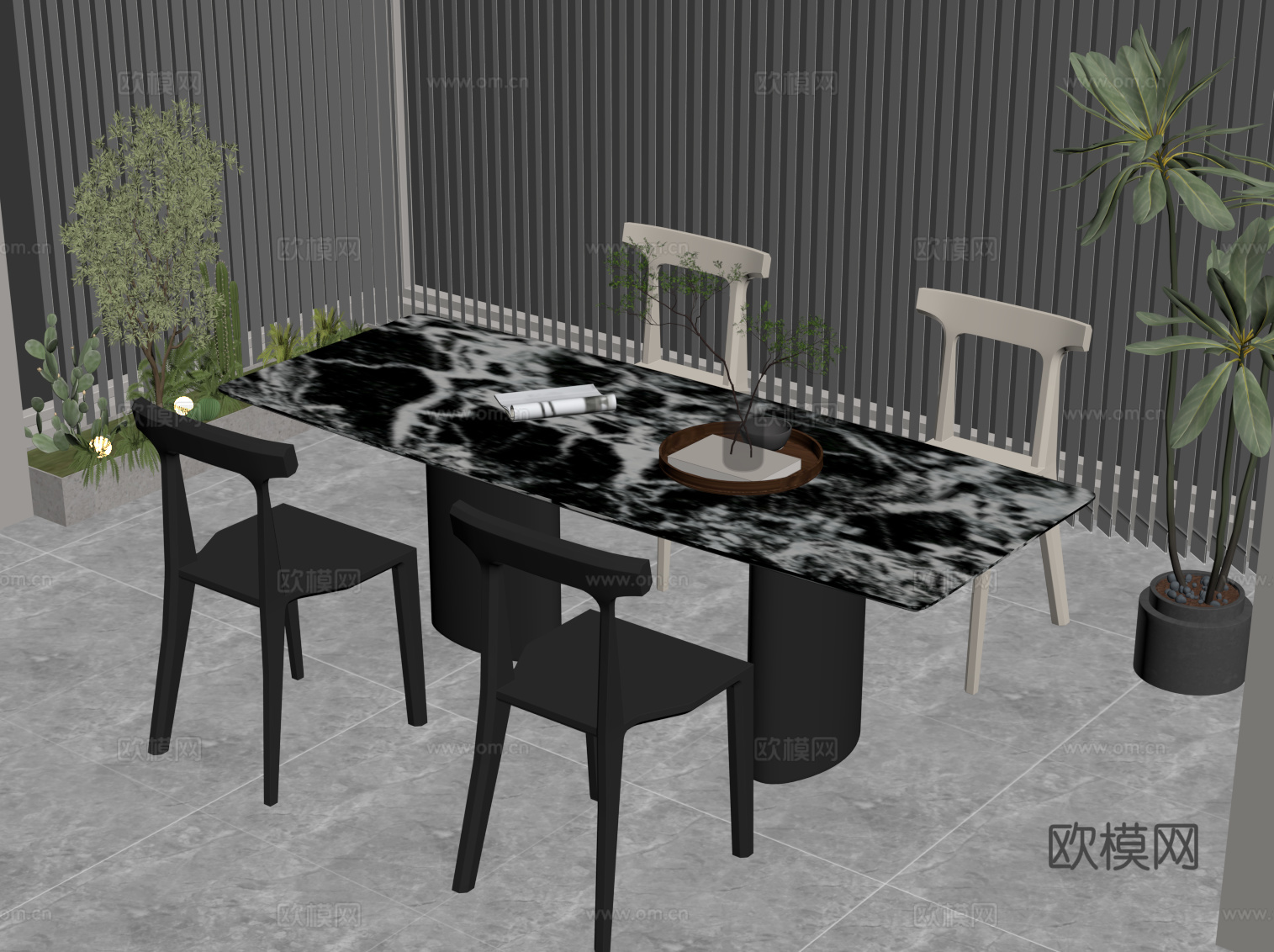 现代意式餐桌椅su模型