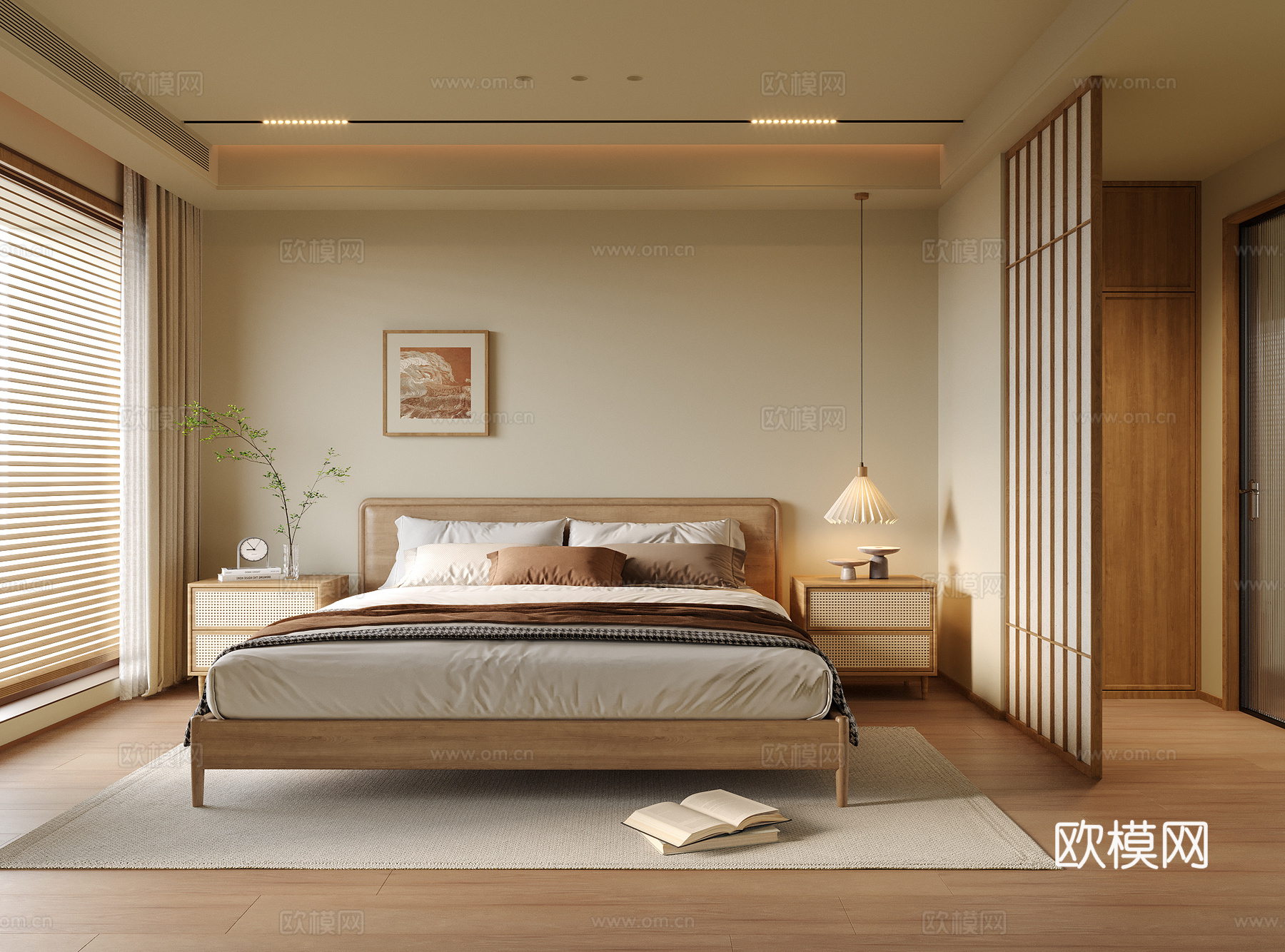 现代卧室 双人床 床头柜su模型