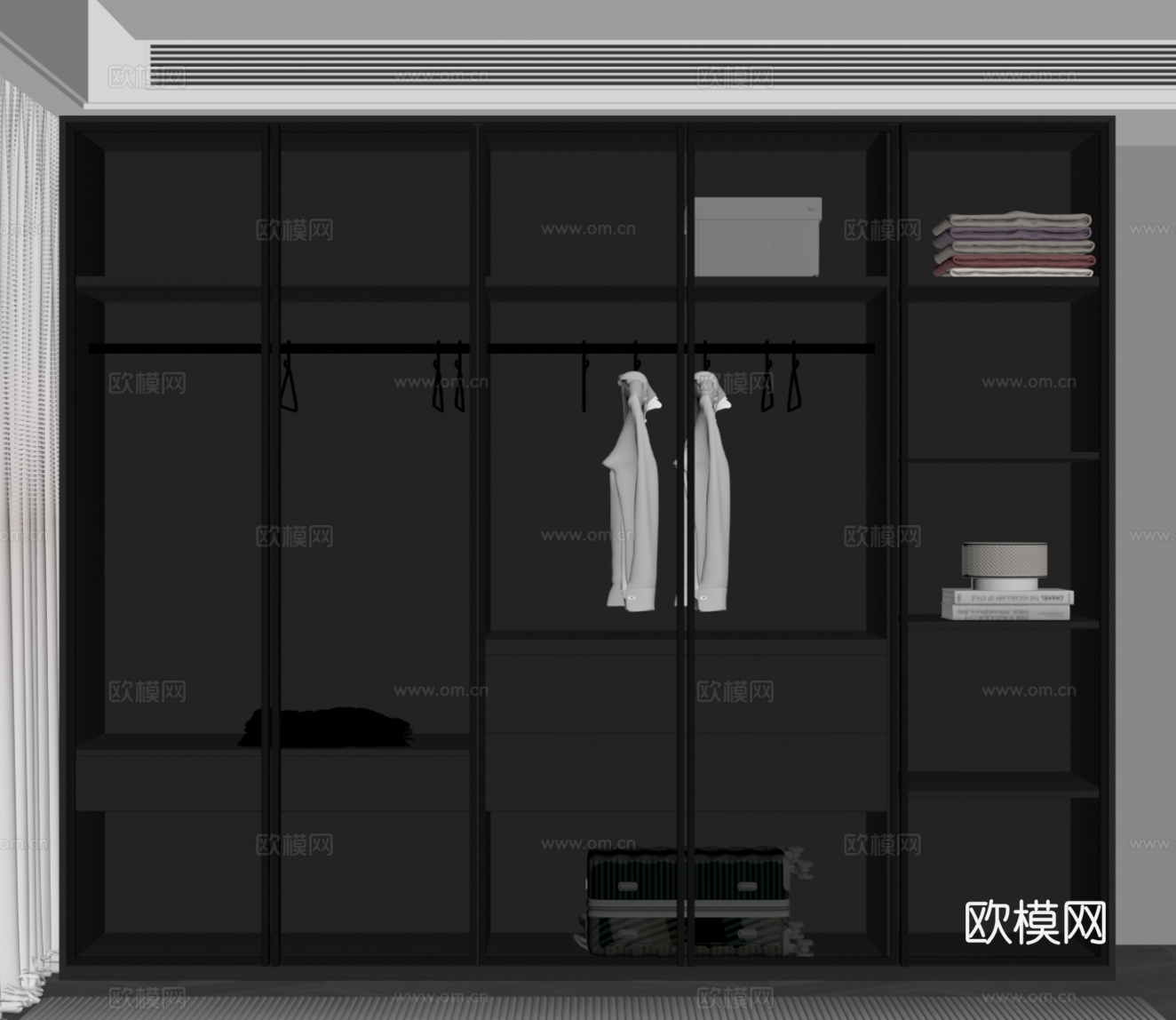 现代意式衣柜 玻璃门衣柜su模型