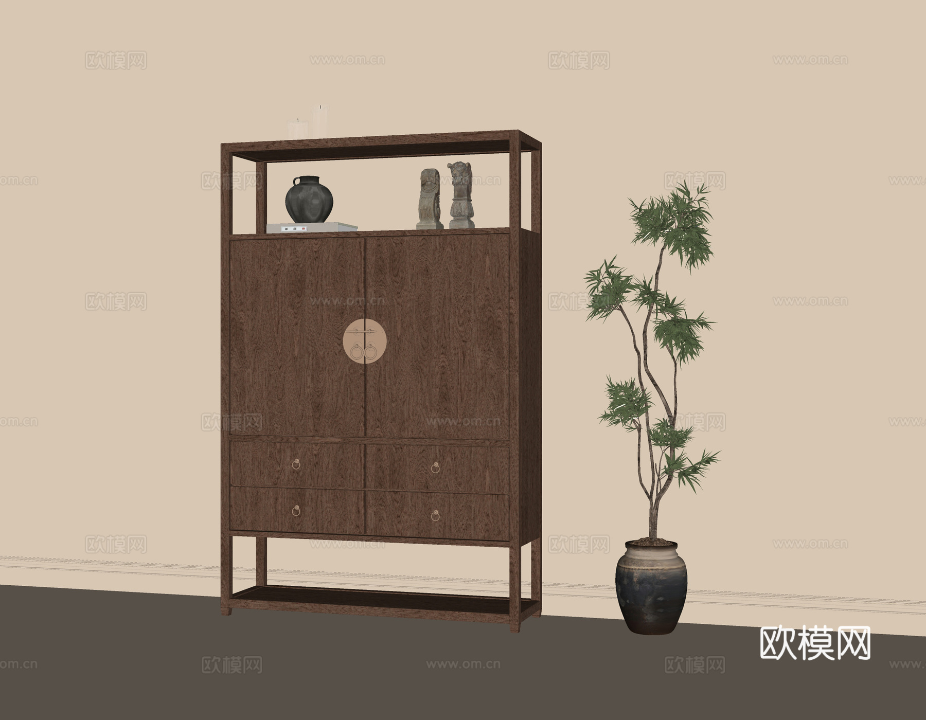 现代茶室柜 装饰柜su模型