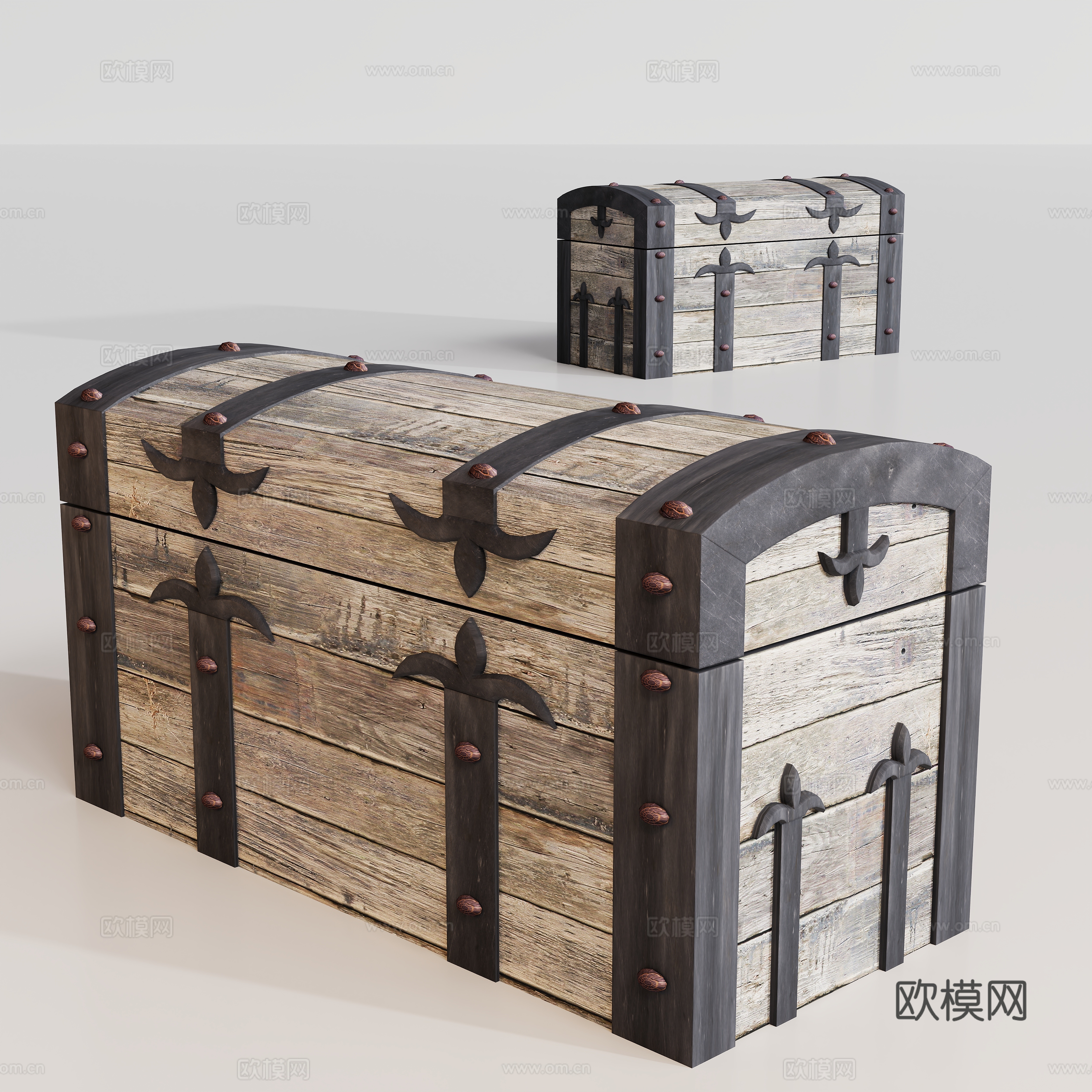 复古箱子边柜su模型下载（渲染图1）