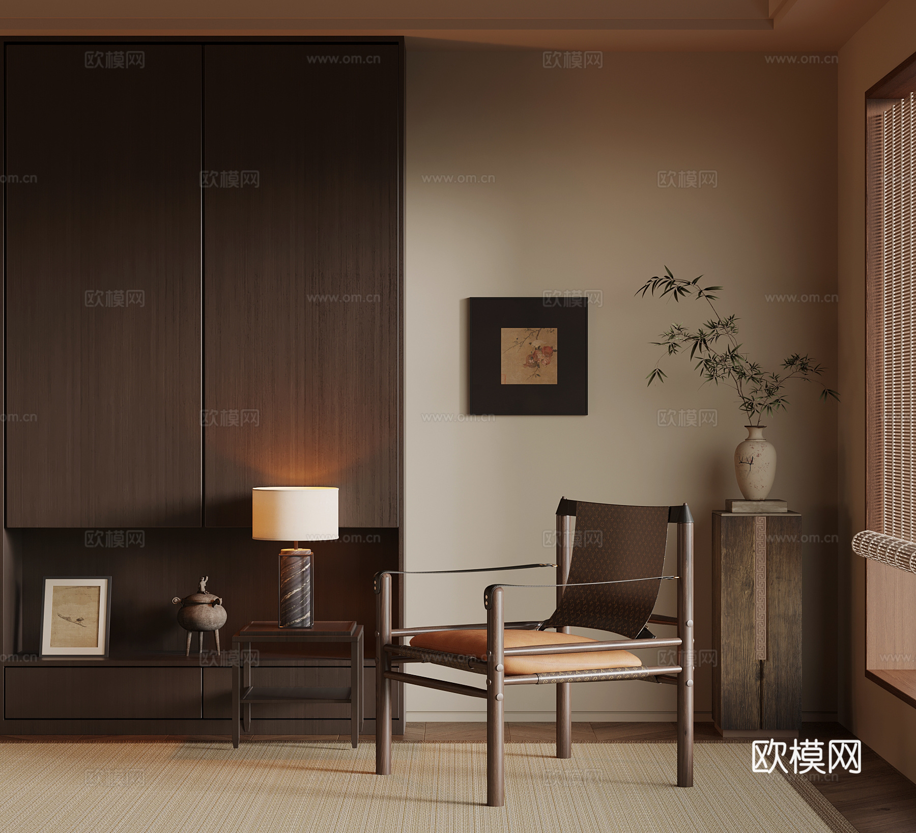 新中式休闲椅 沙发椅su模型