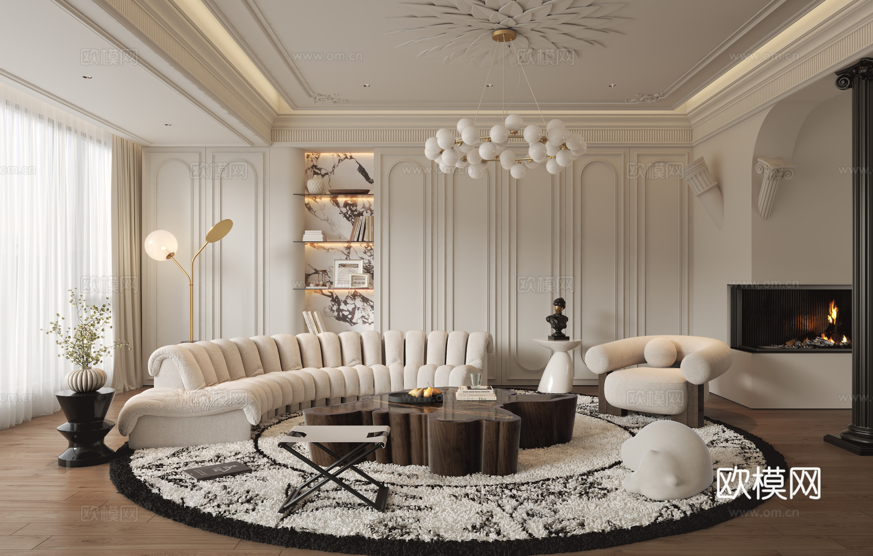 法式客厅3d模型下载（渲染图1）