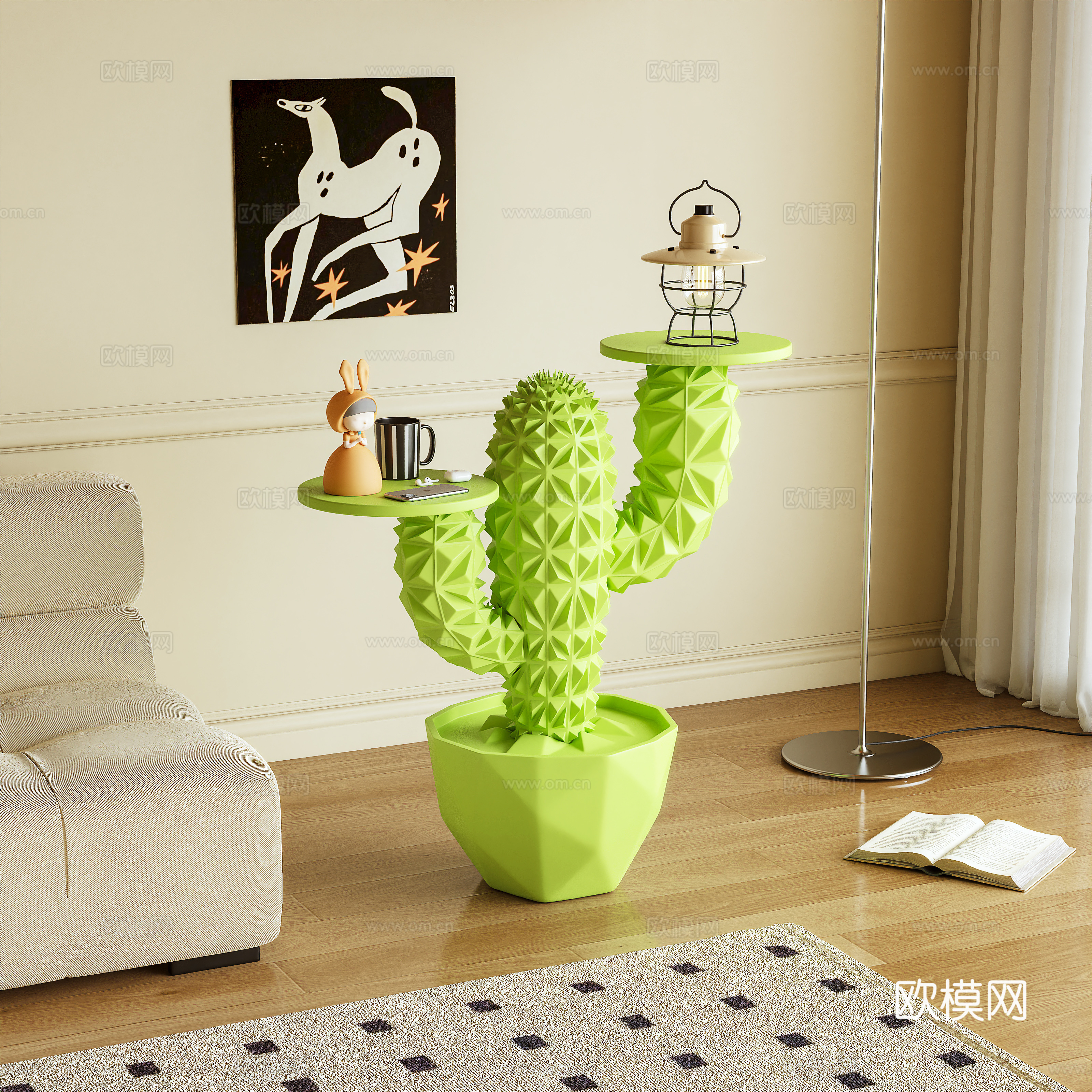 边几 小茶几 摆件 仙人掌 多巴胺3d模型下载