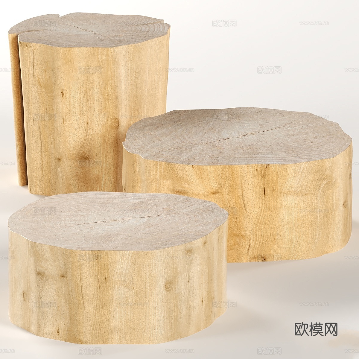 三张圆形咖啡桌树桩3d模型下载