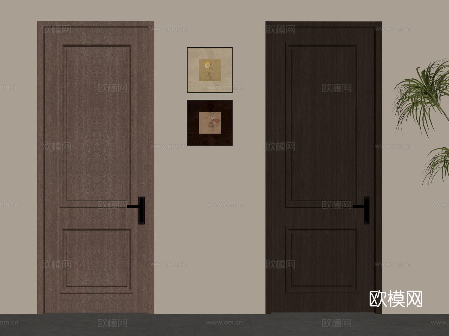 中古风单开门 室内门su模型