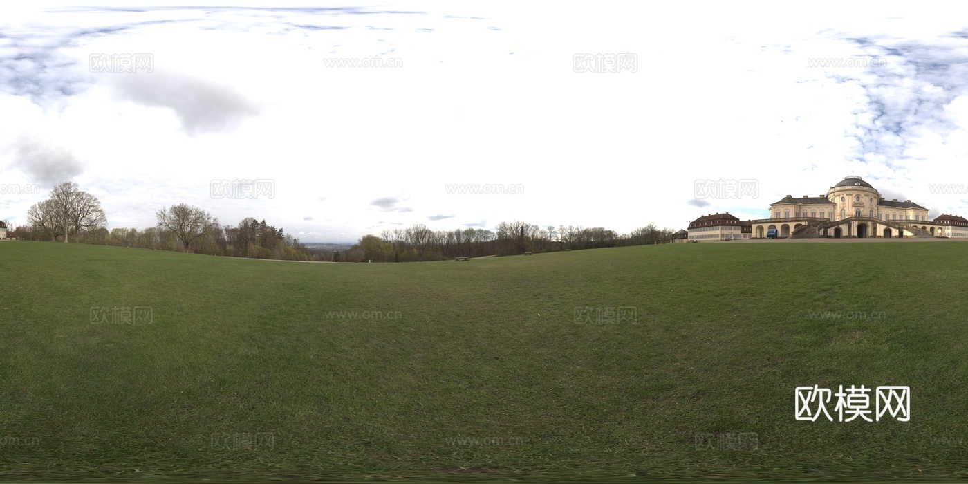 户外天空草地树木小镇HDR