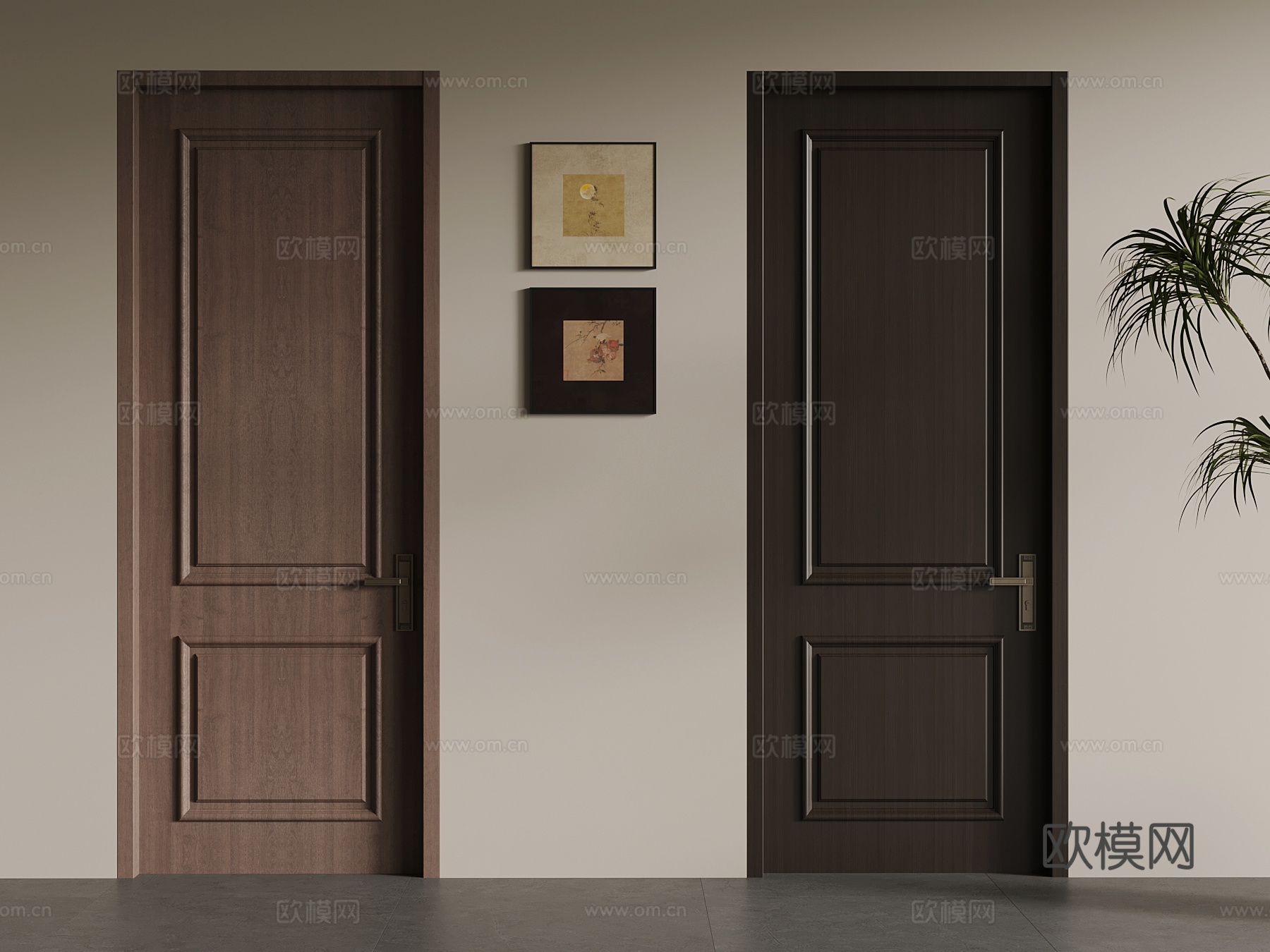 中古风单开门 室内门su模型