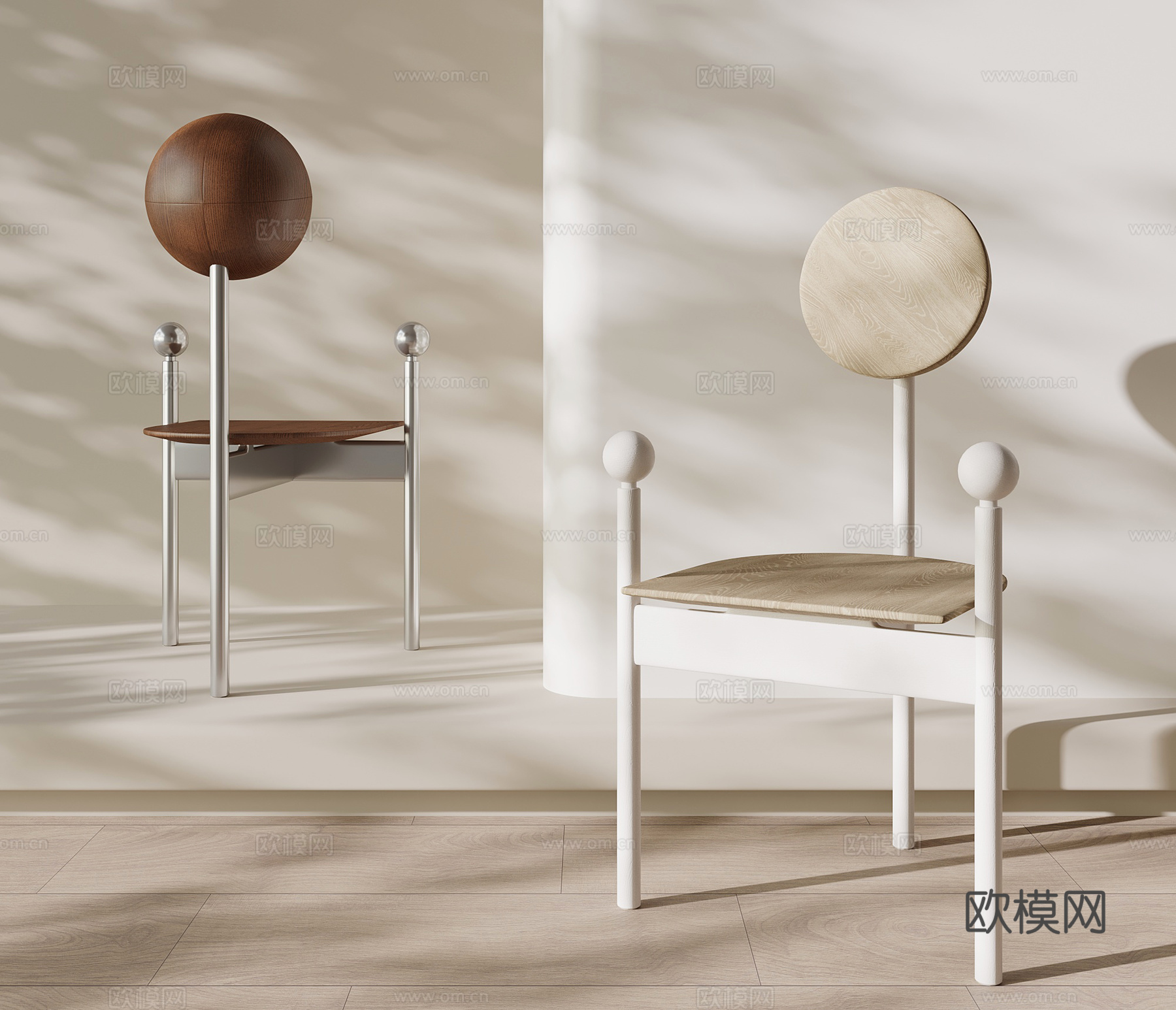 现代中古风椅子 餐椅 梳妆椅su模型