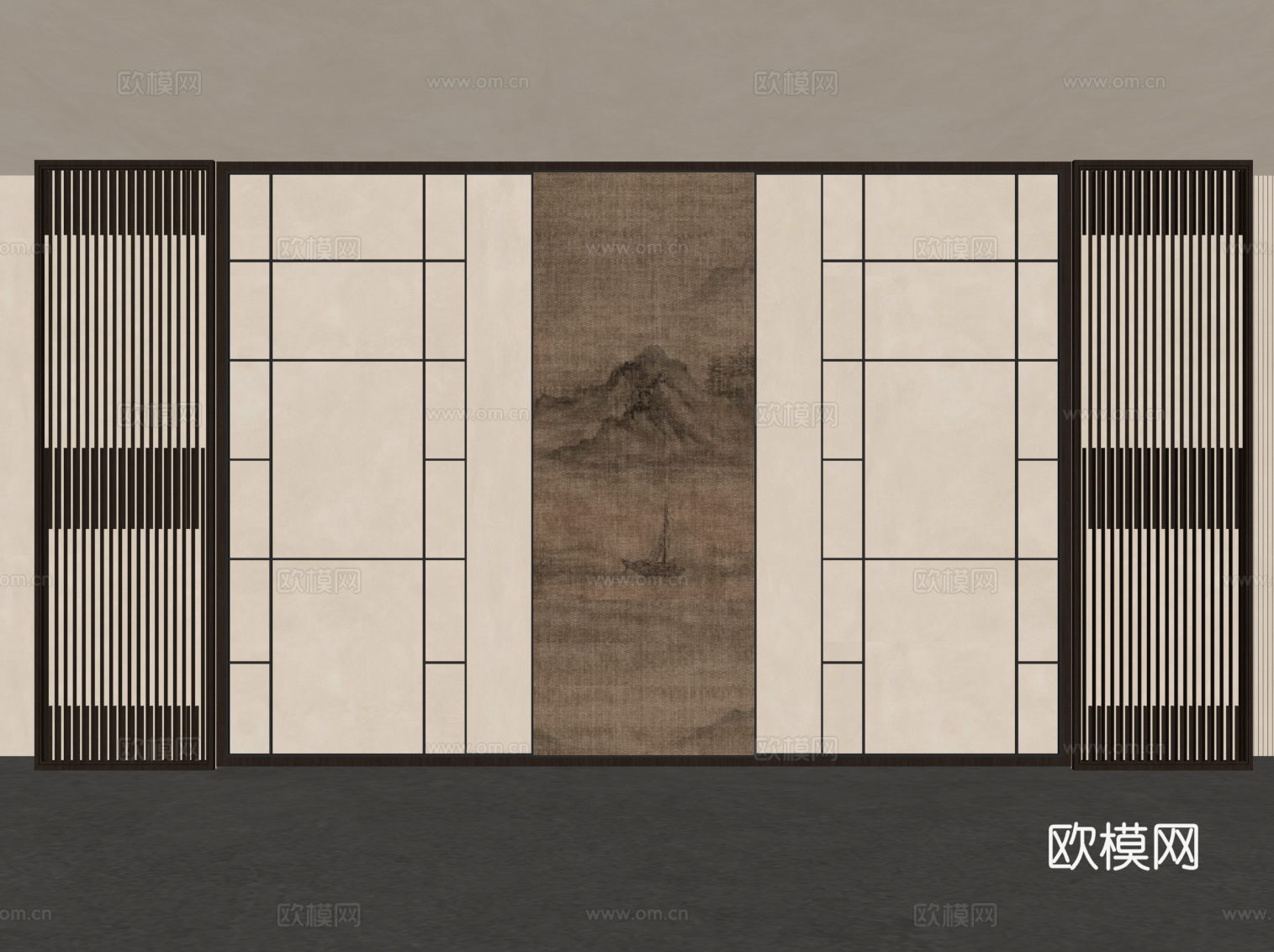 新中式背景墙su模型