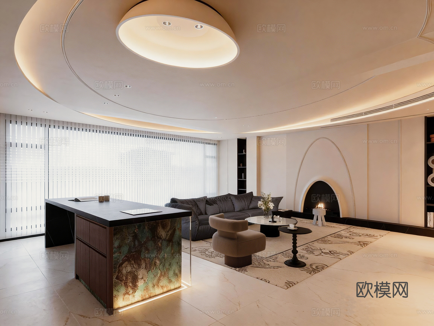 法式奶由风客厅（注：图中的单椅没有模型）3d模型下载