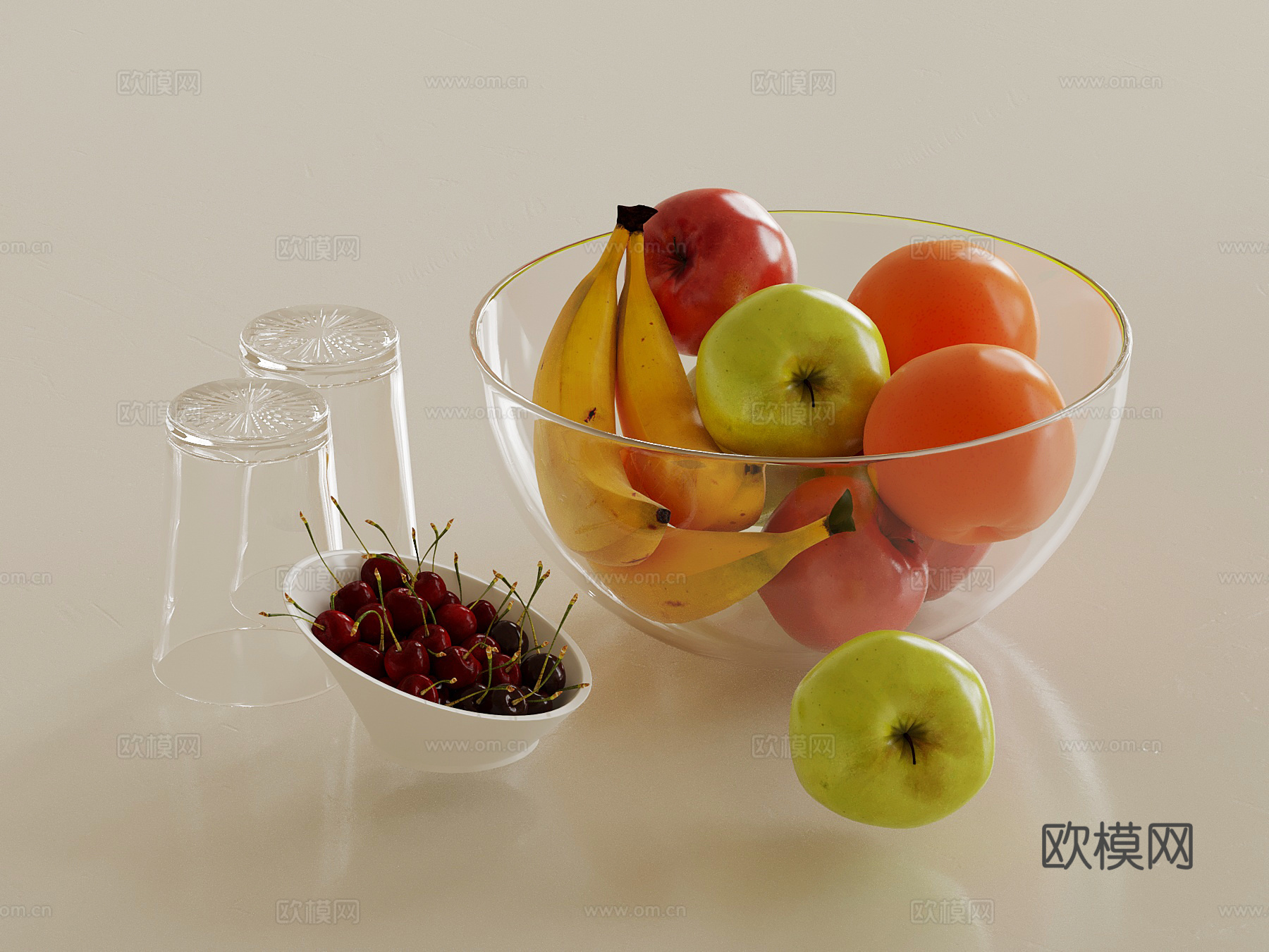 现代摆件 水果盘su模型