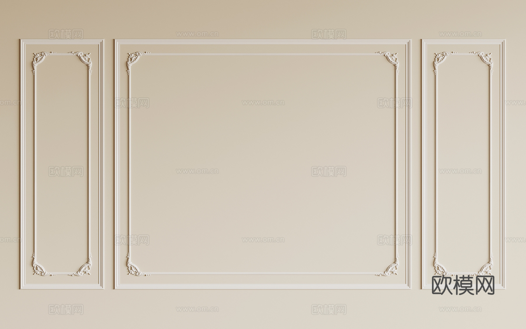 法式复古线条 背景墙 石膏线su模型