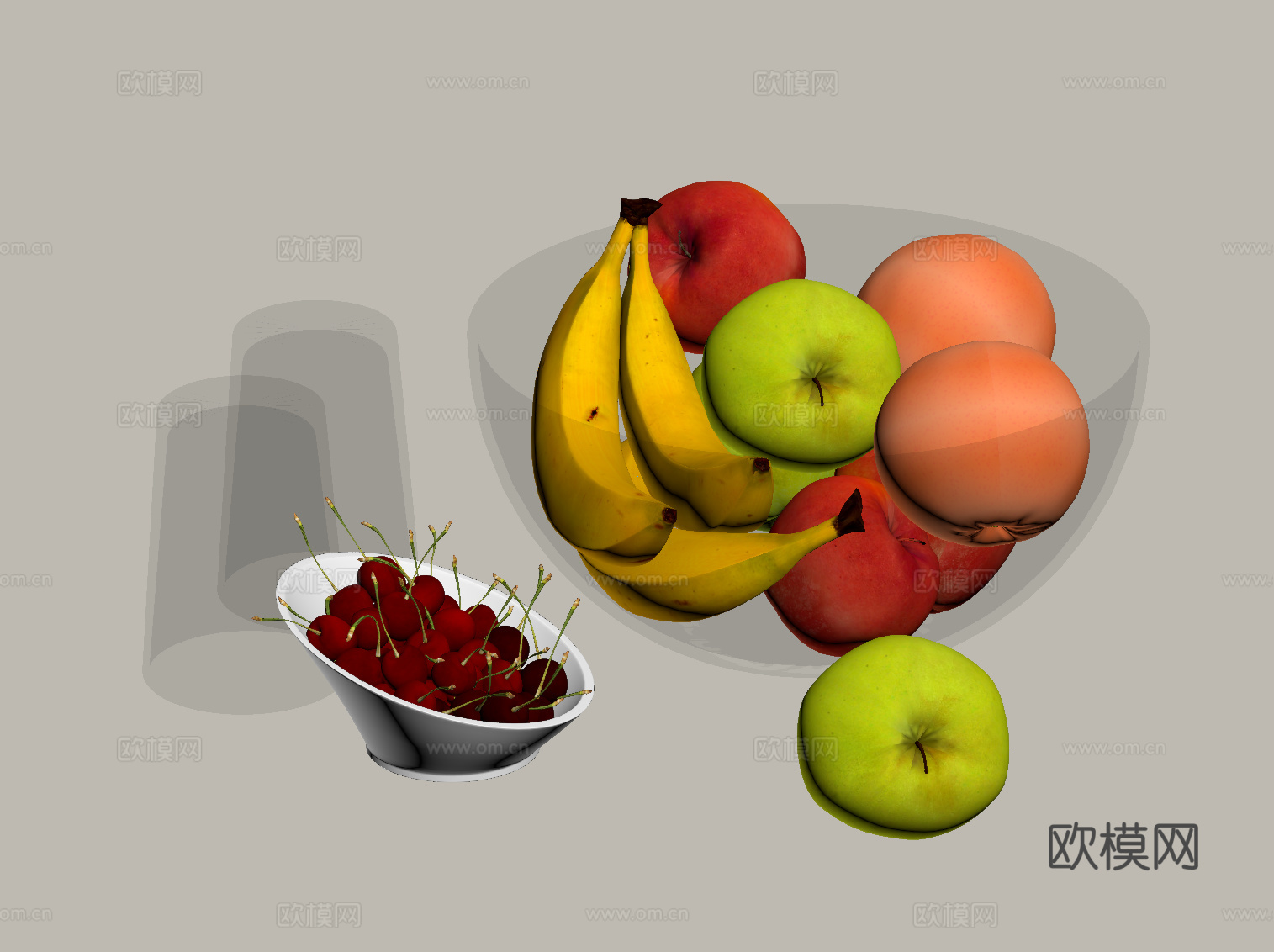 现代摆件 水果盘su模型