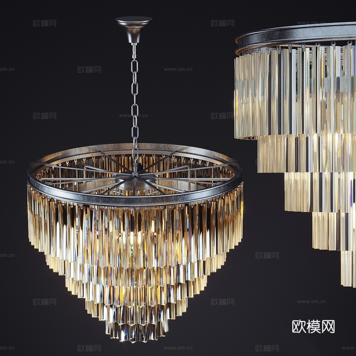 奥德翁五环铬饰吊灯3d模型下载