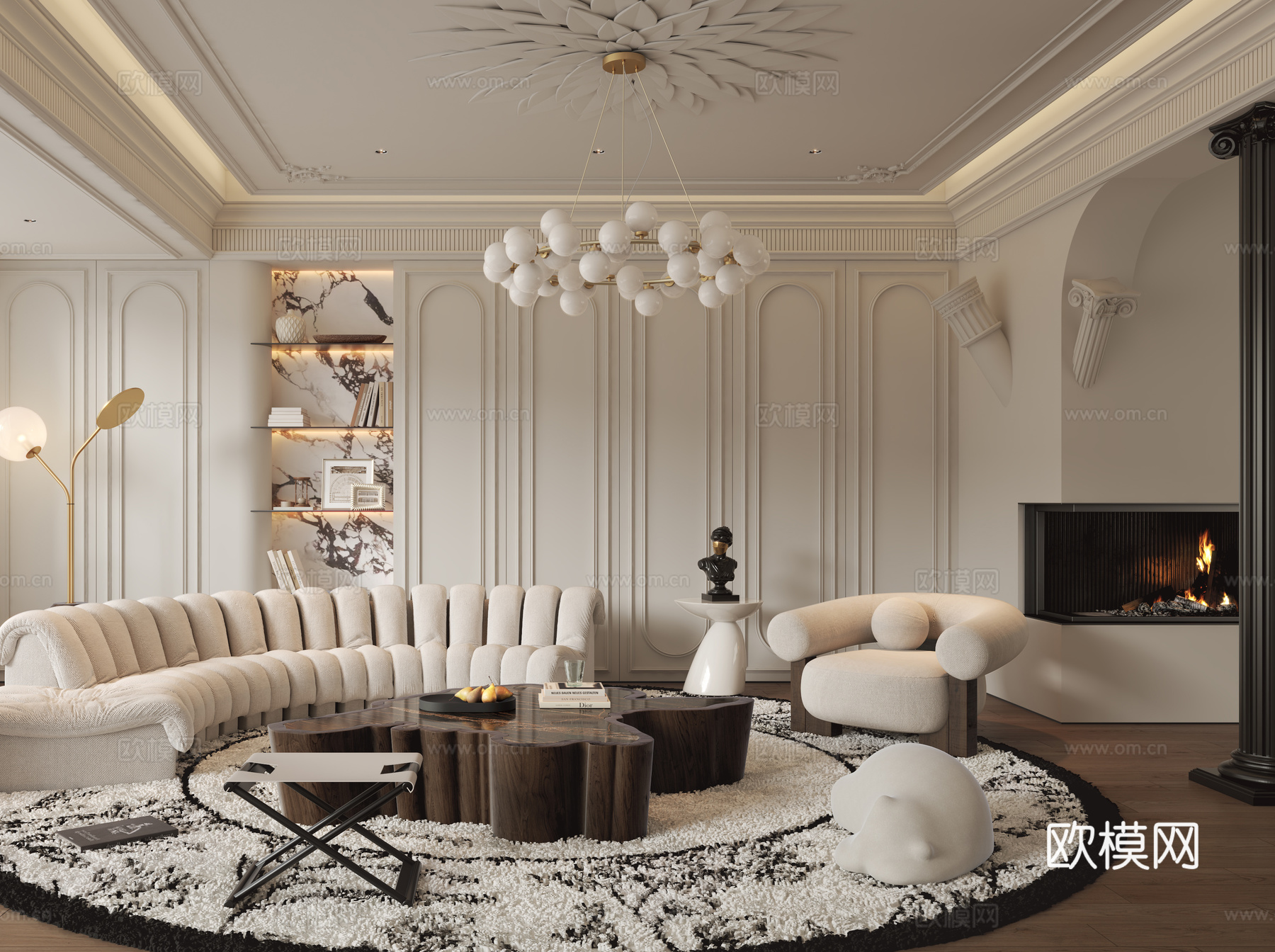 法式客厅3d模型下载（渲染图3）