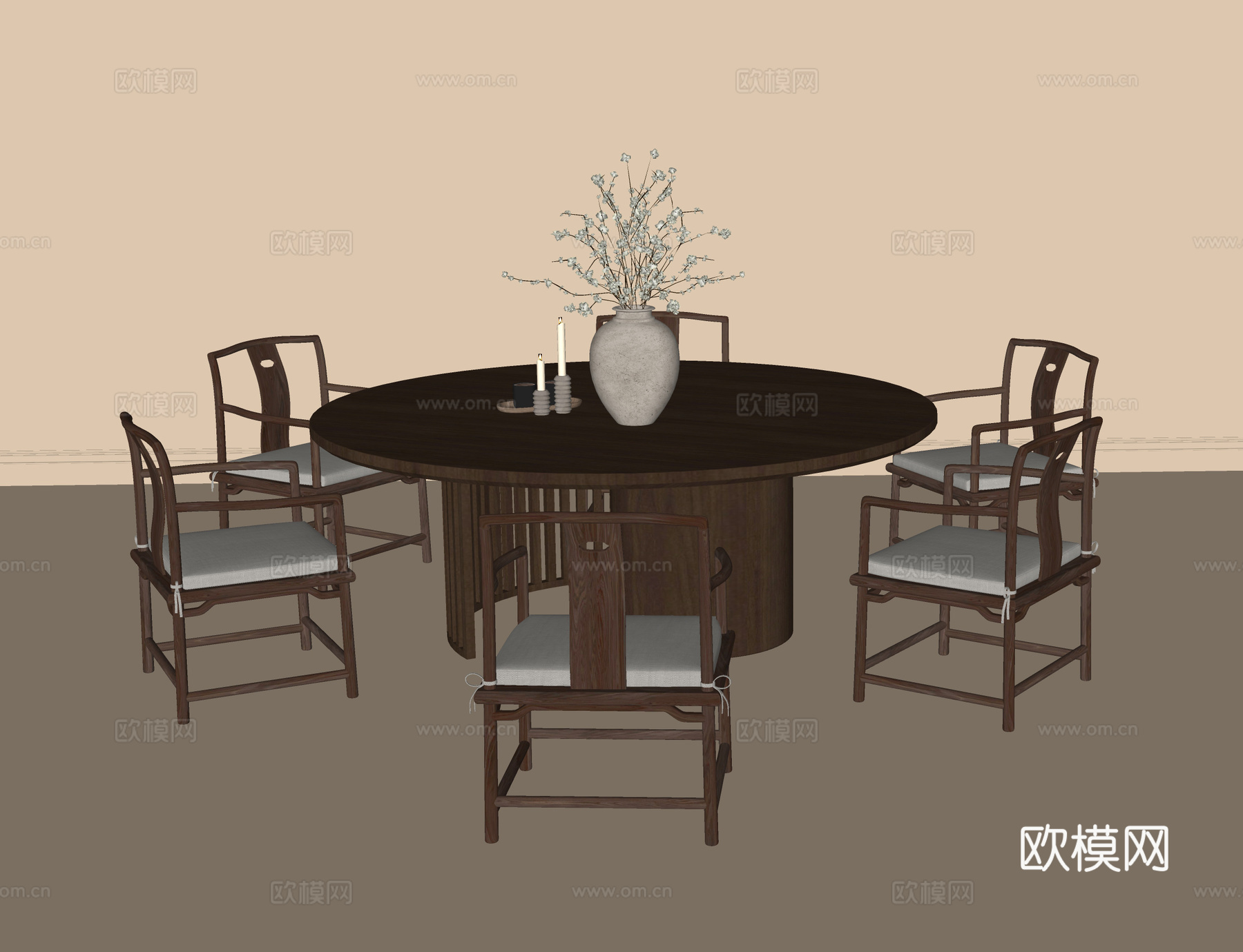 现代餐桌椅 餐椅 圆形餐桌su模型