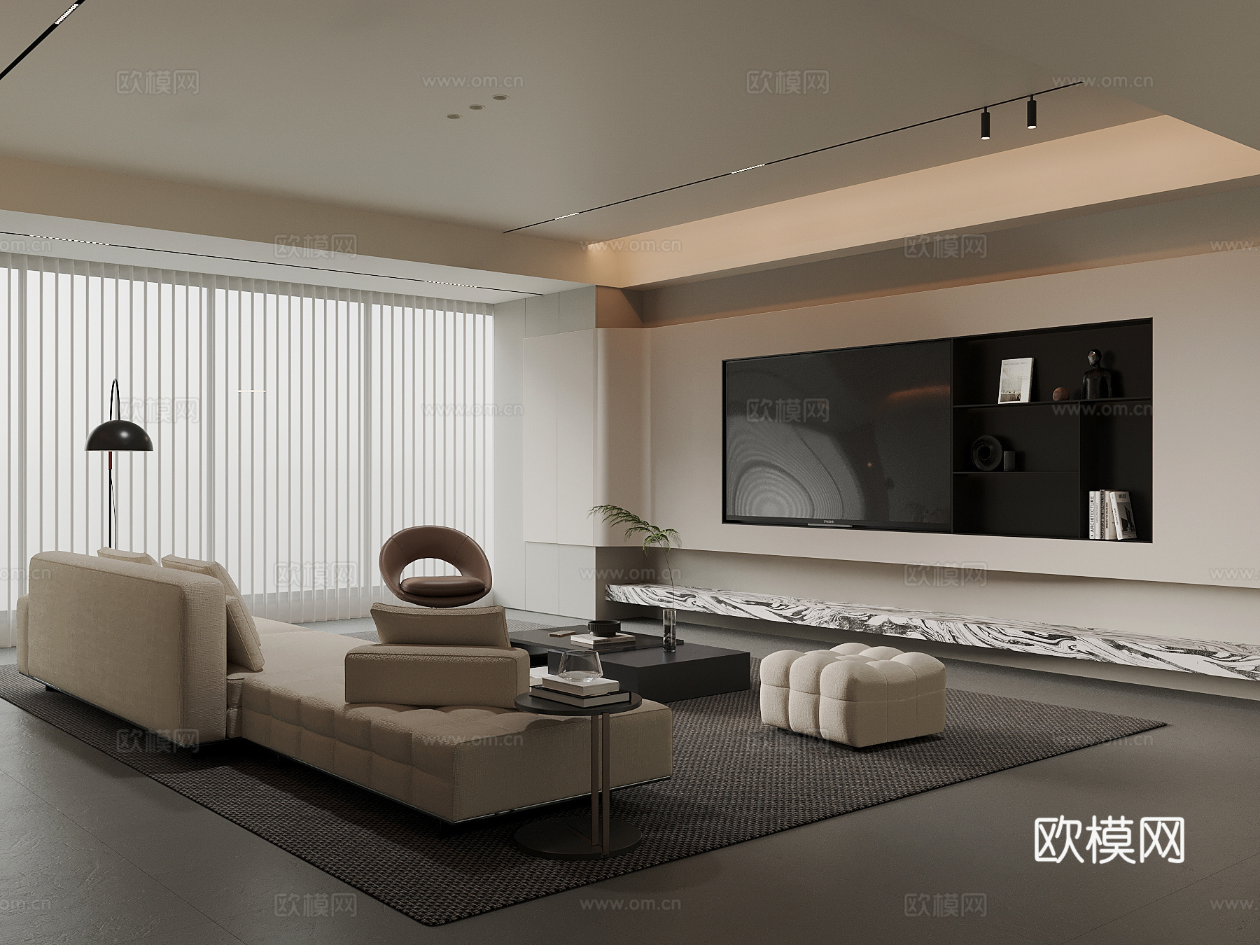 现代客厅 沙发茶几组合 电视背景墙su模型