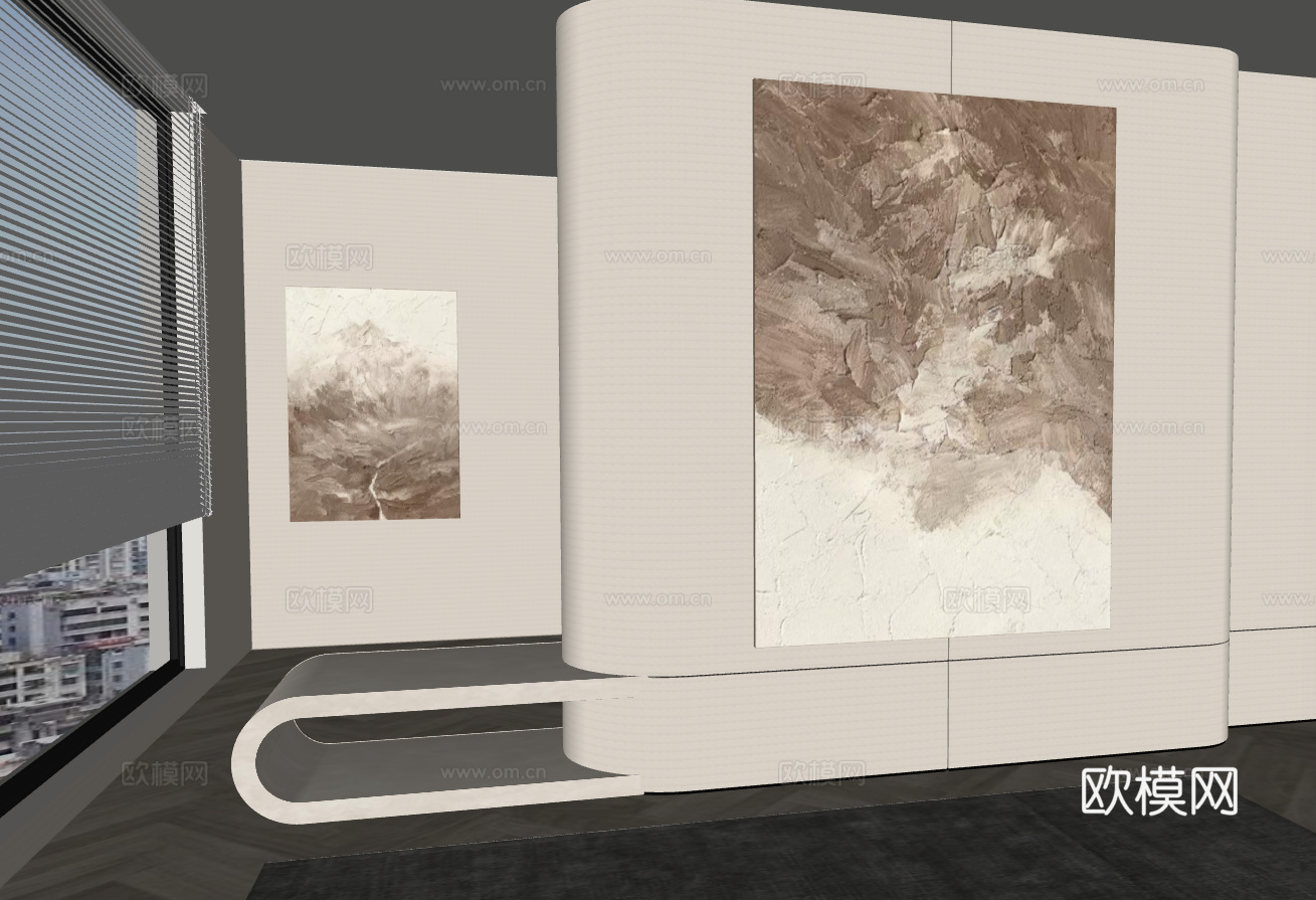 现代艺术墙面装置组合su模型