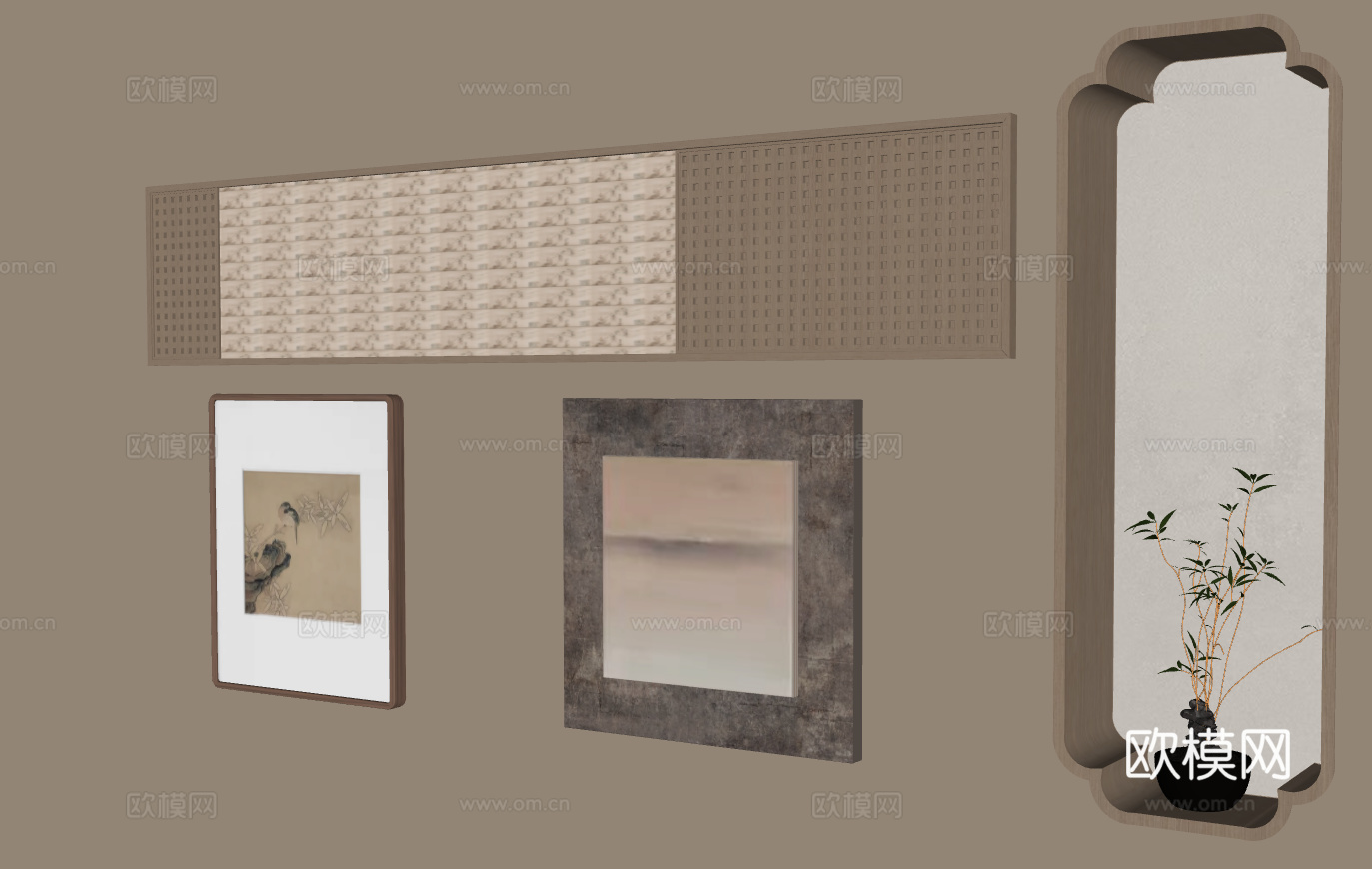 新中式墙面装饰组合3D模型su模型