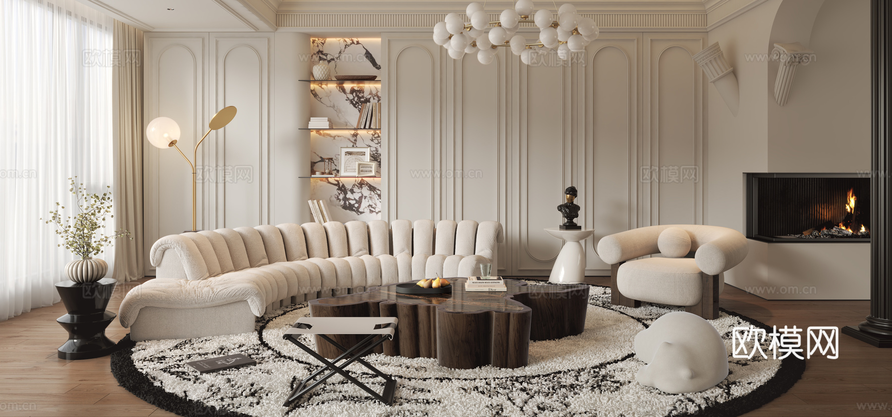 法式客厅3d模型下载（渲染图2）