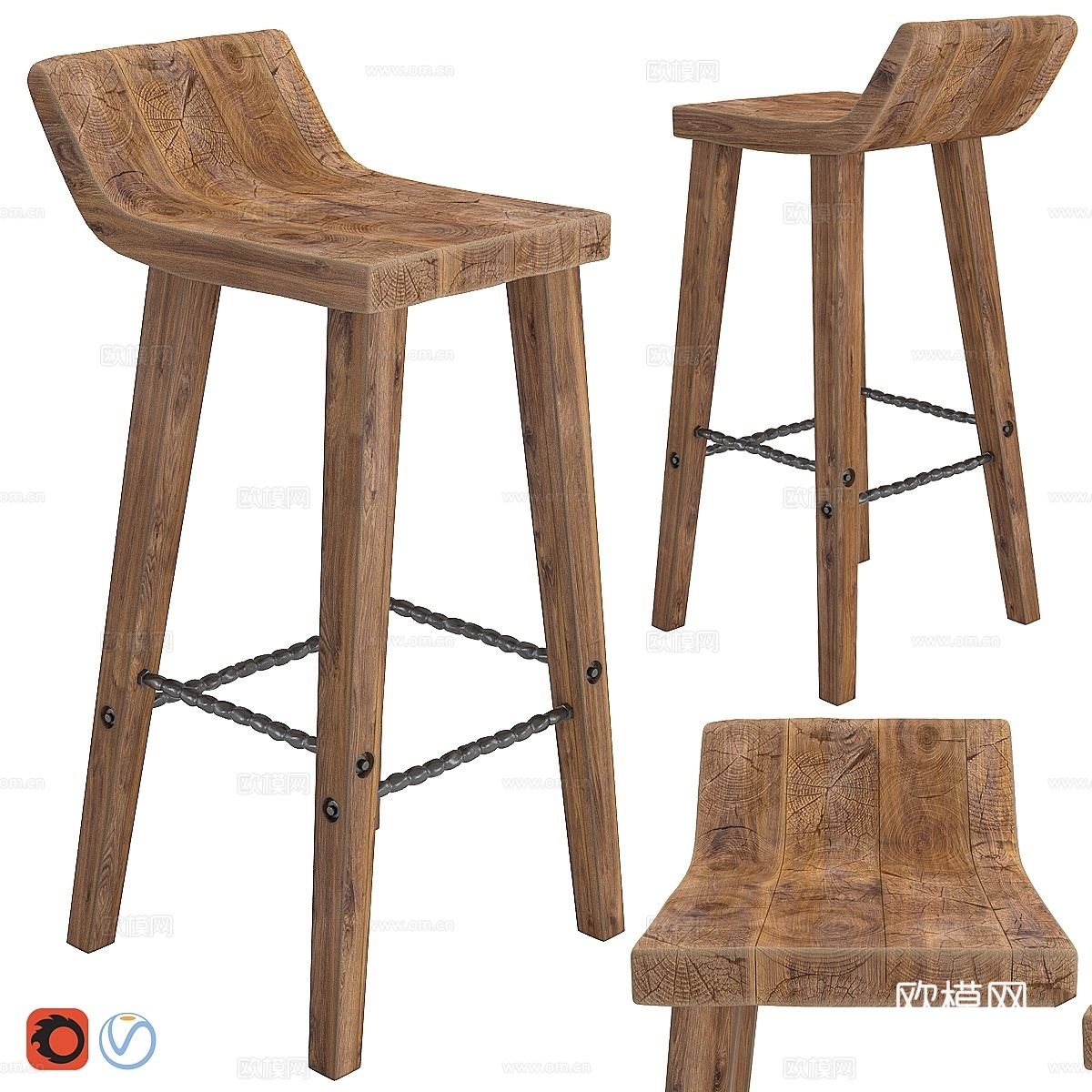 West Elm 刨木吧凳3d模型下载