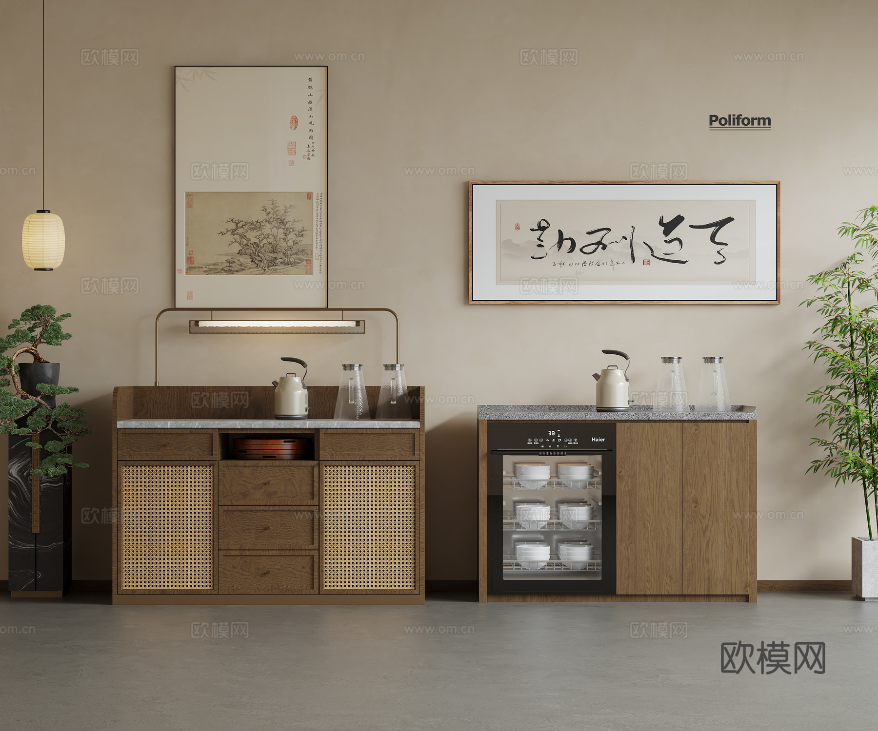 新中式餐边柜    宋氏餐边柜   现代饭店餐边柜3d模型下载