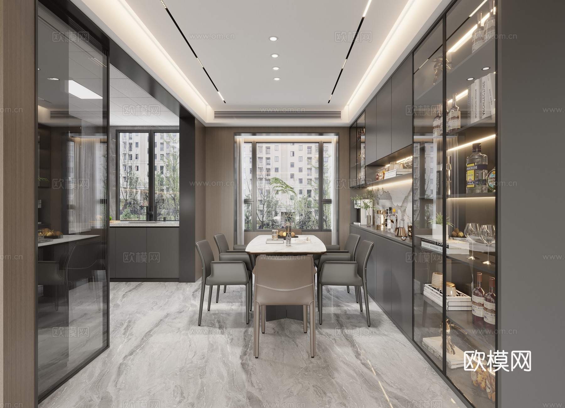 现代意式客餐厅3d模型下载（渲染图4）