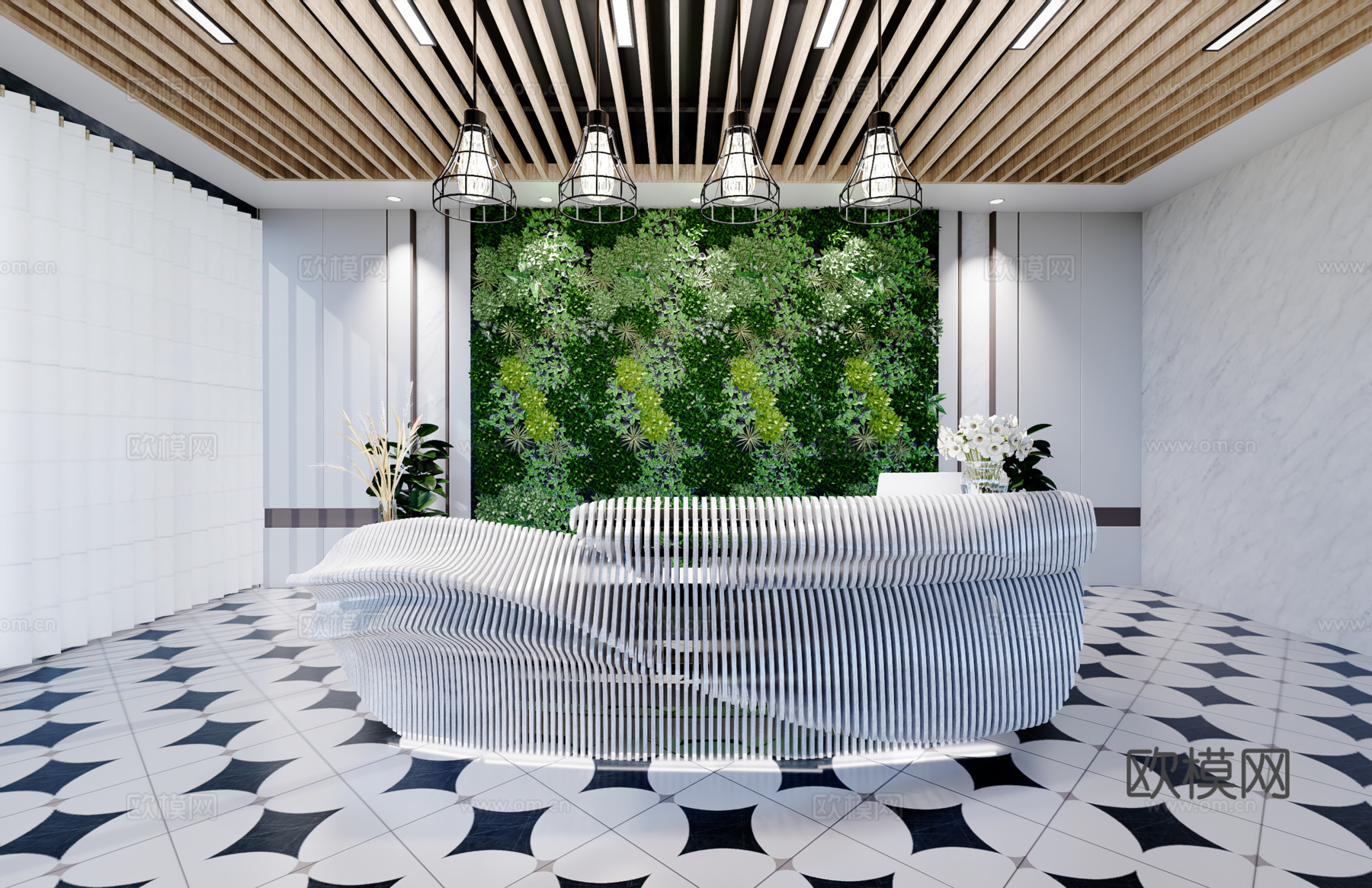 0039现代简约办公室前台接待台su模型