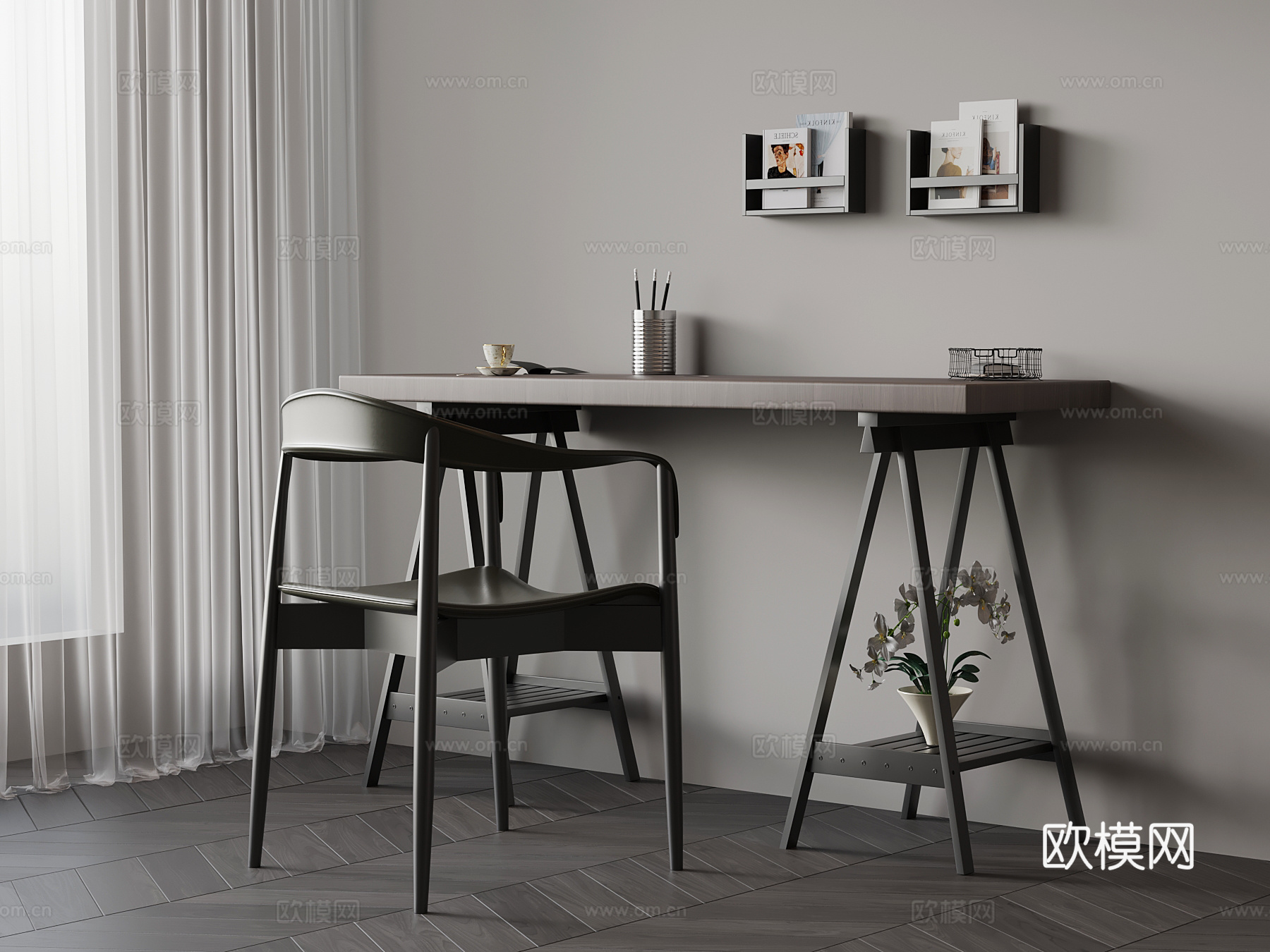 意式书桌椅su模型