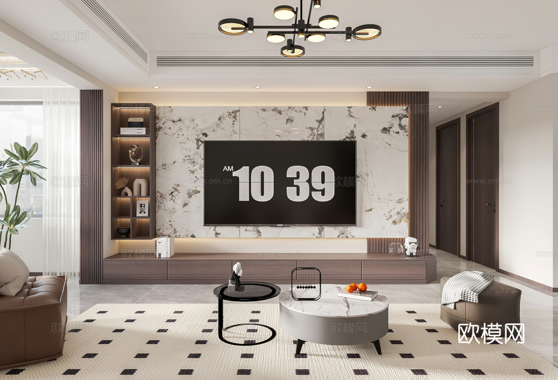 现代客餐厅 开放厨房 书房 电视墙 鞋柜3d模型下载（渲染图6）