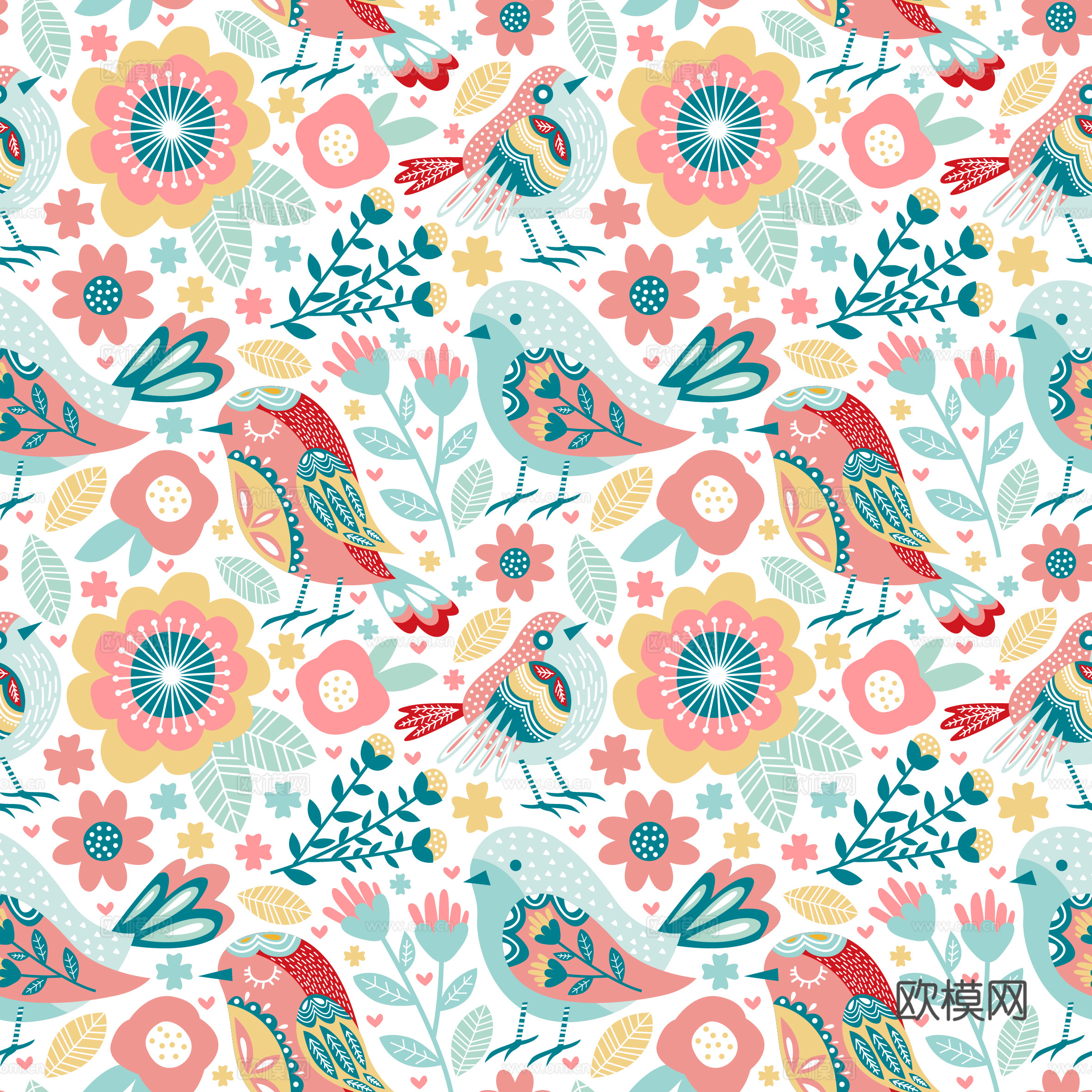 现代植物印花壁纸