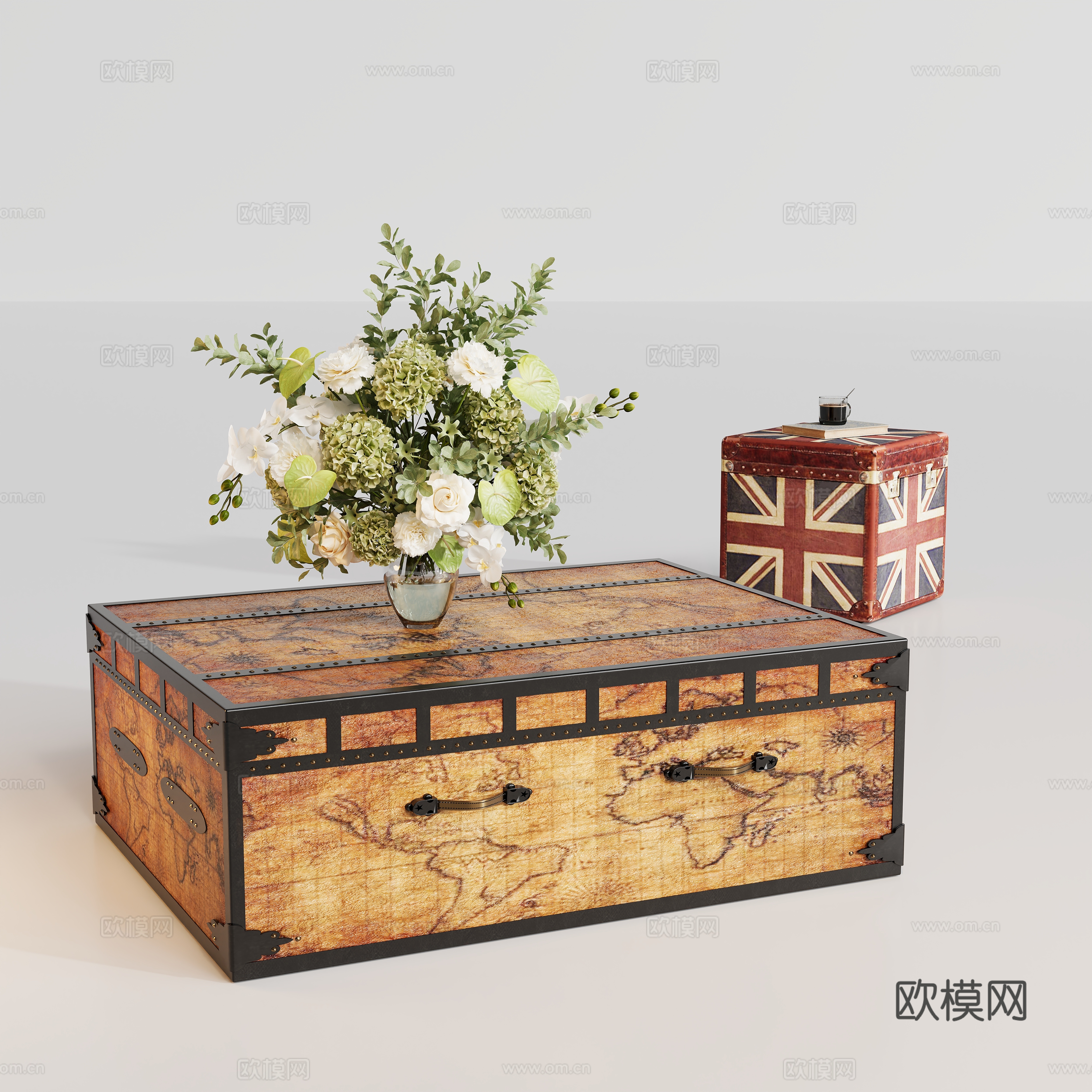 复古皮箱子茶几边几su模型