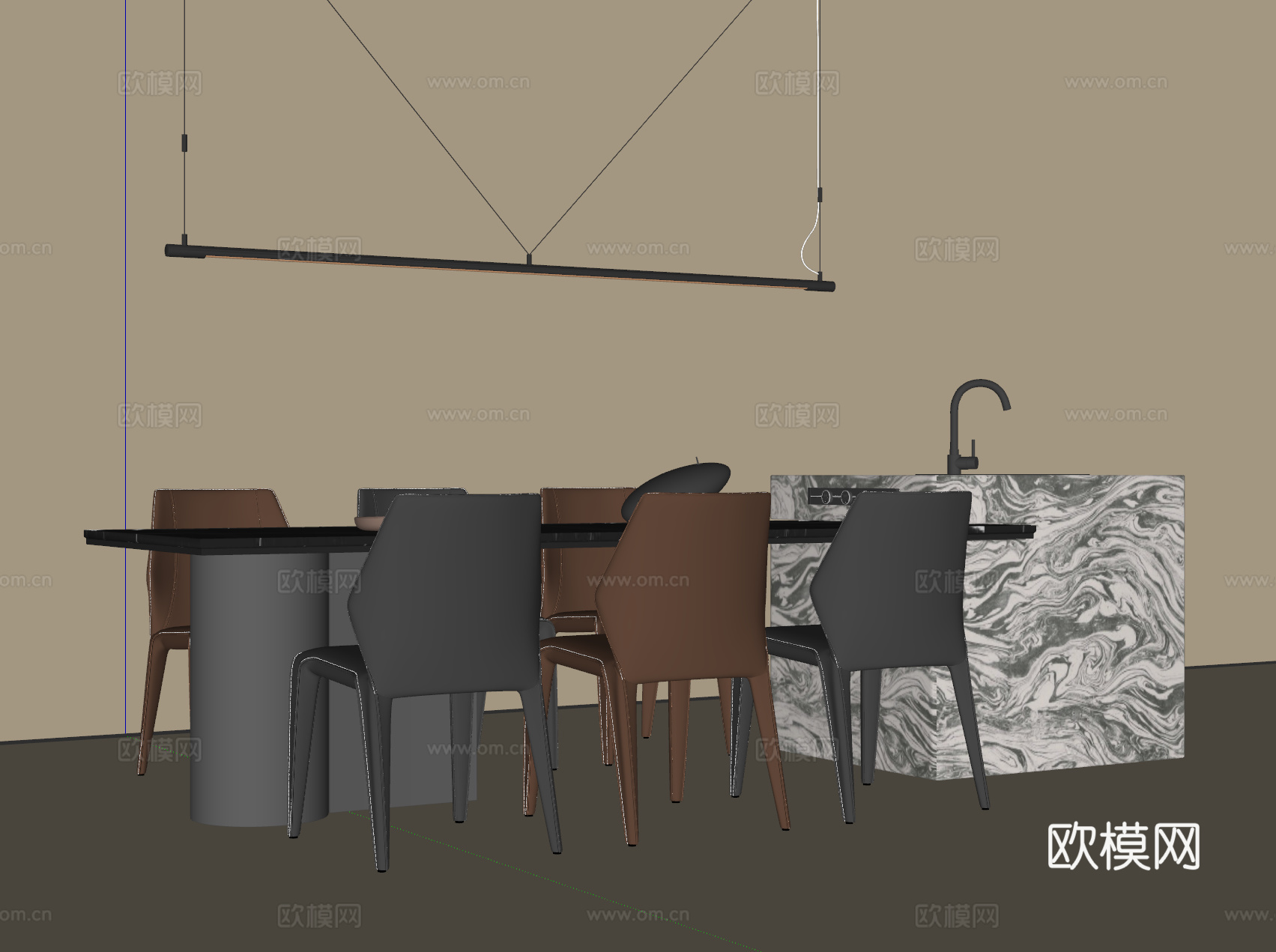 现代意式餐桌椅 岛台餐桌椅su模型