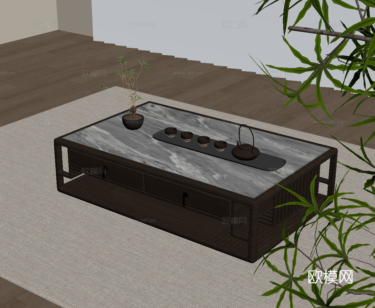 新中式茶几su模型
