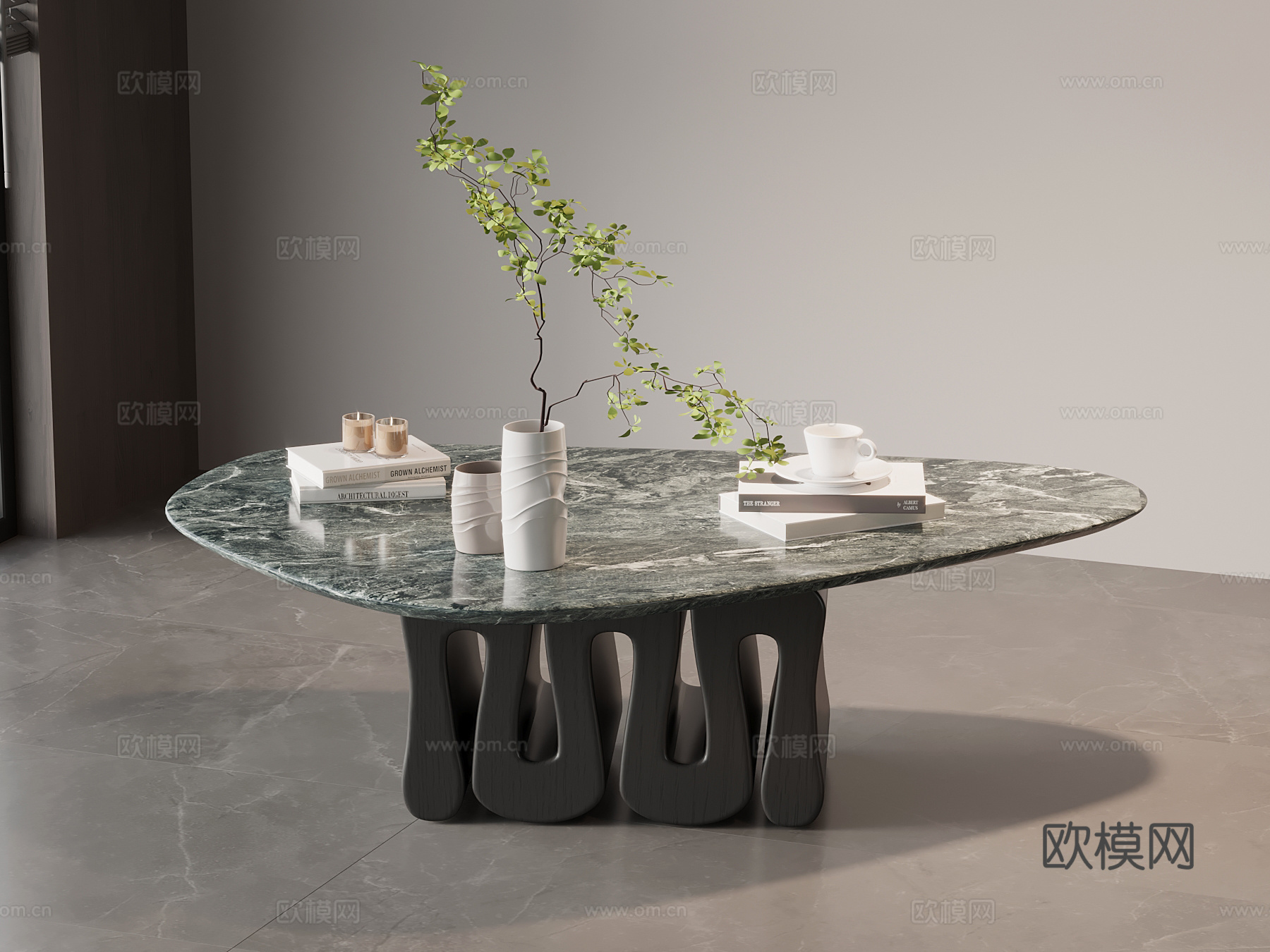 现代意式茶几 大理石茶几su模型下载（渲染图1）